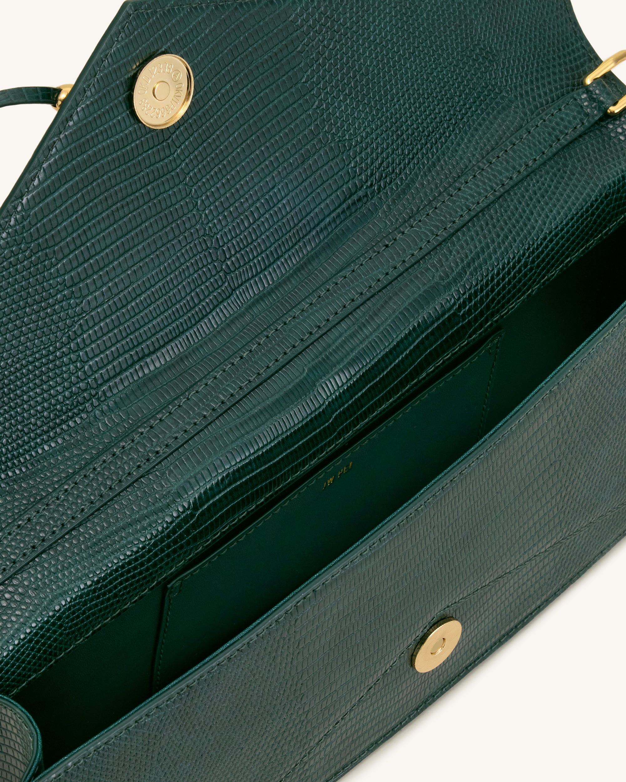 Celeste Envelope Top Handle Bag - Olive Green Lizard Texture