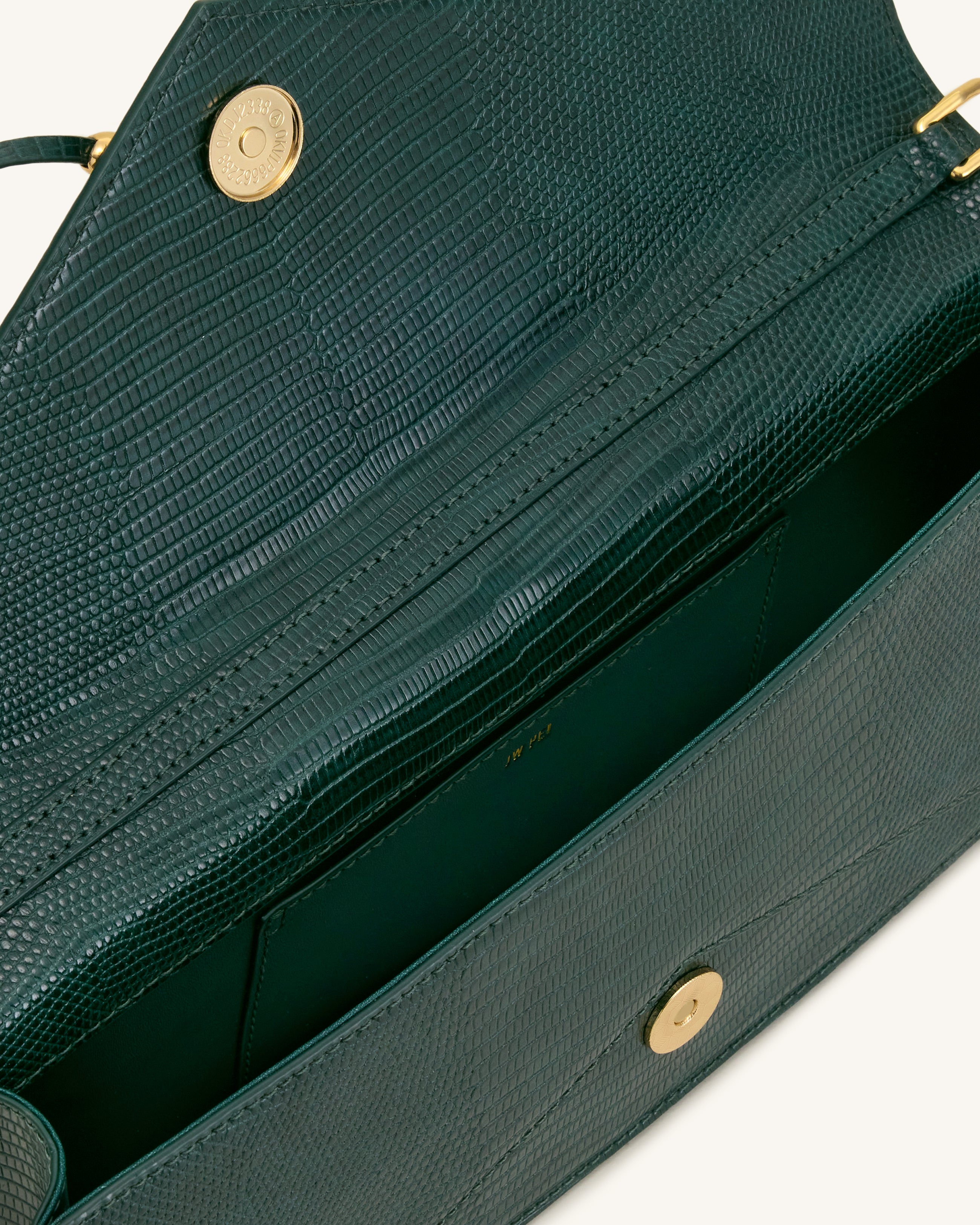 Celeste Envelope Top Handle Bag - Olive Green Lizard Texture