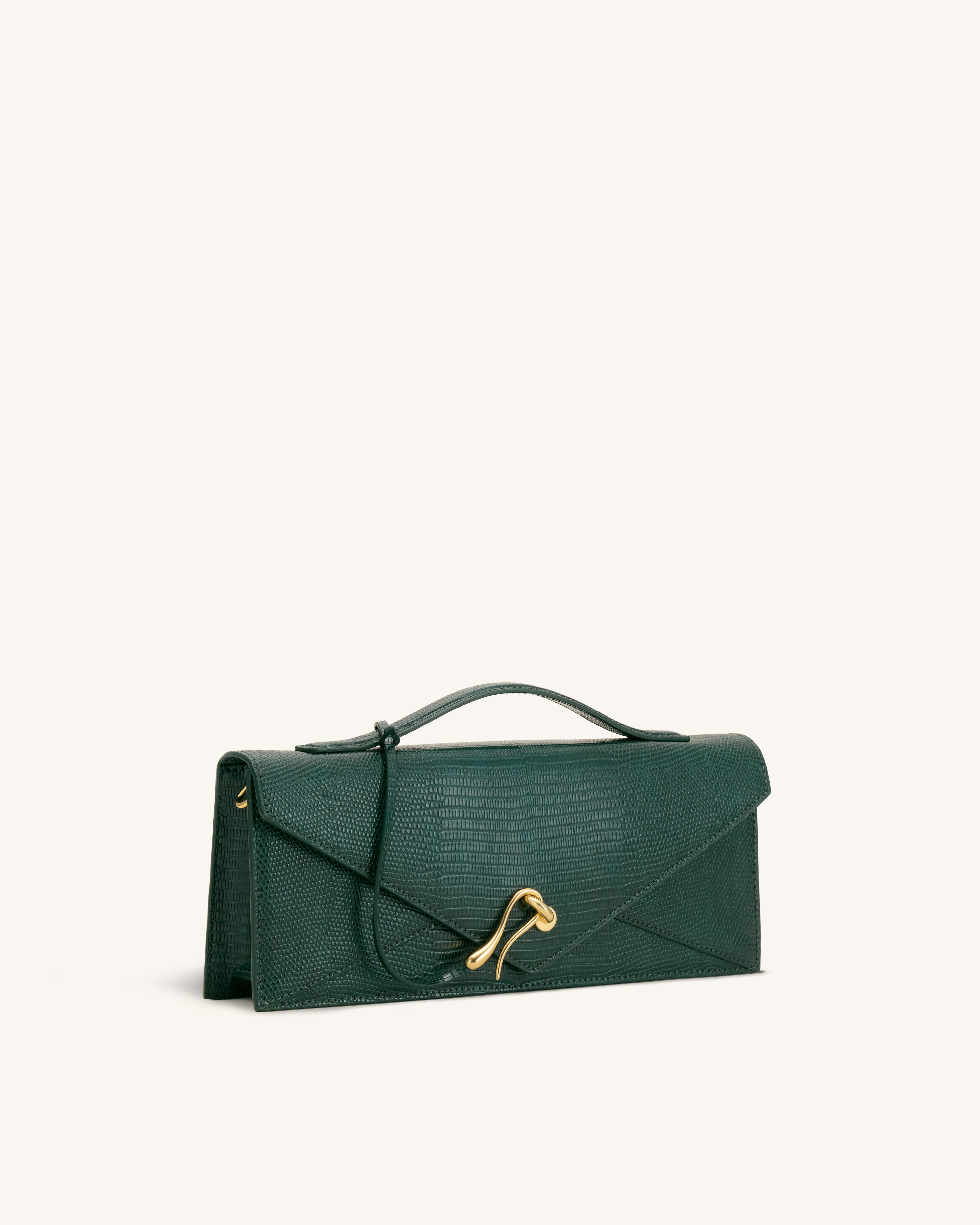 Celeste Envelope Top Handle Bag - Olive Green Lizard Texture | JW PEI