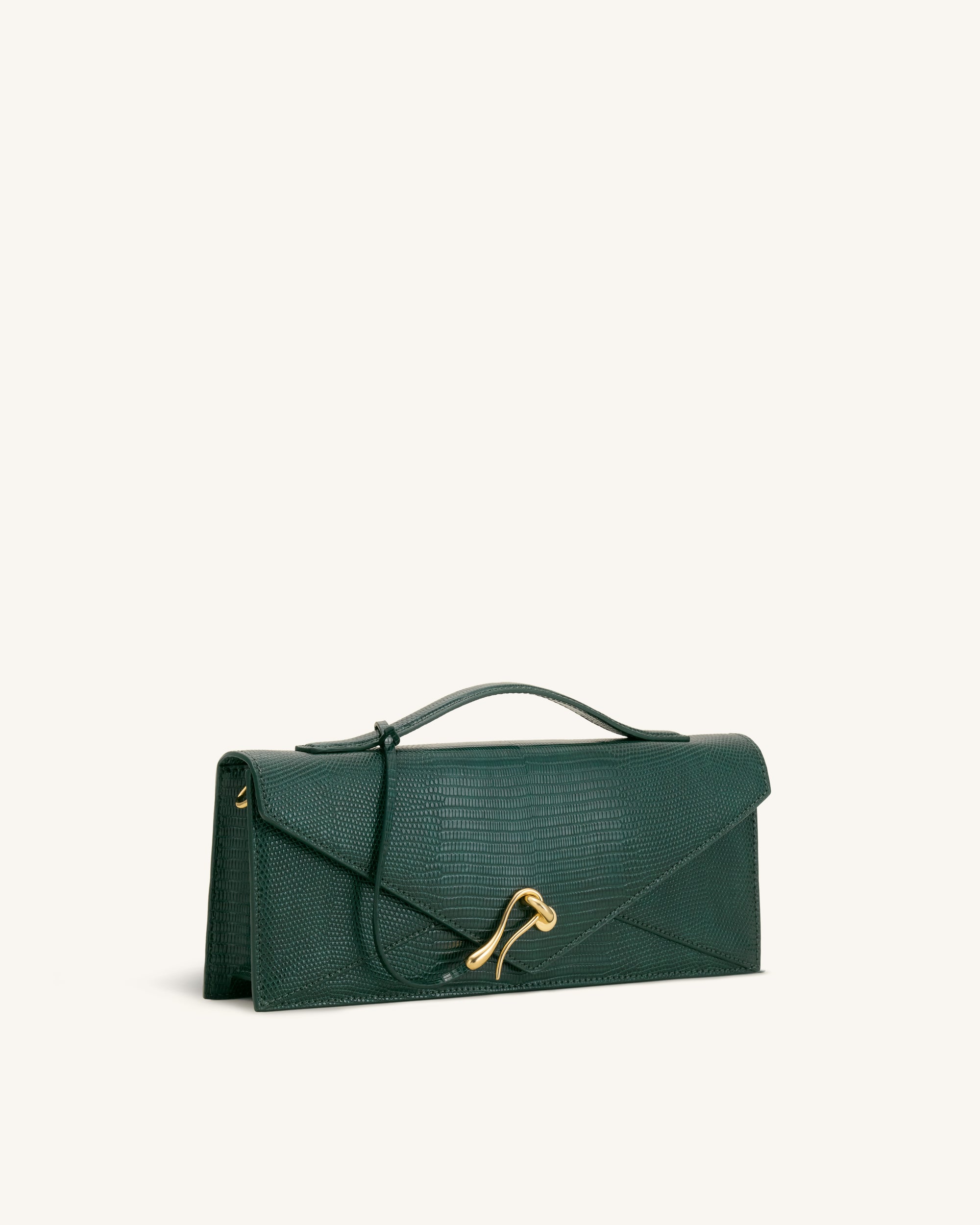 Celeste Envelope Top Handle Bag - Olive Green Lizard Texture