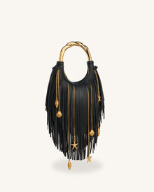 Chloe Metal Handle Fringe Top Handbag - Black