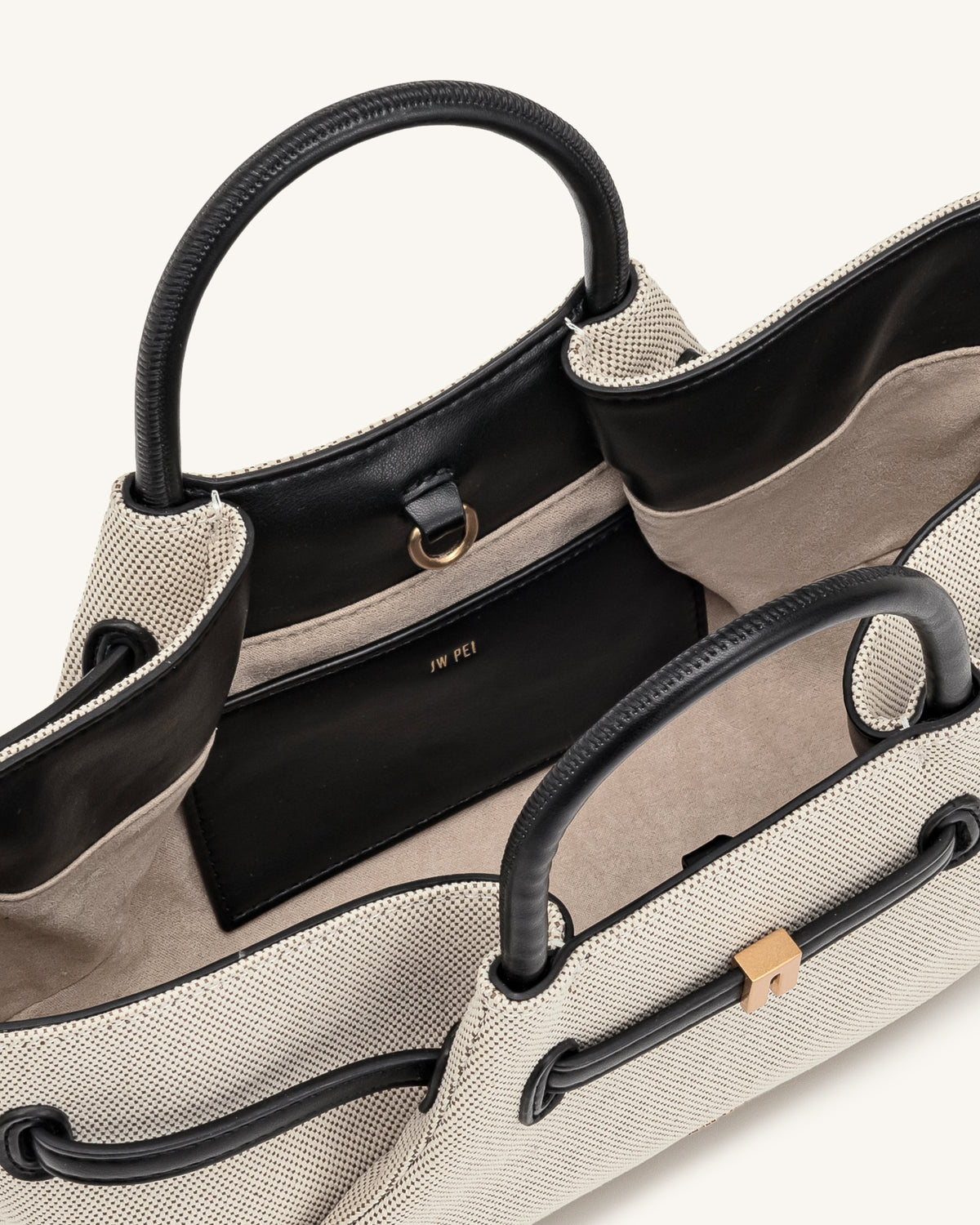 Maeve Dachshund Metal Charm Tote Bag - Black Canvasa