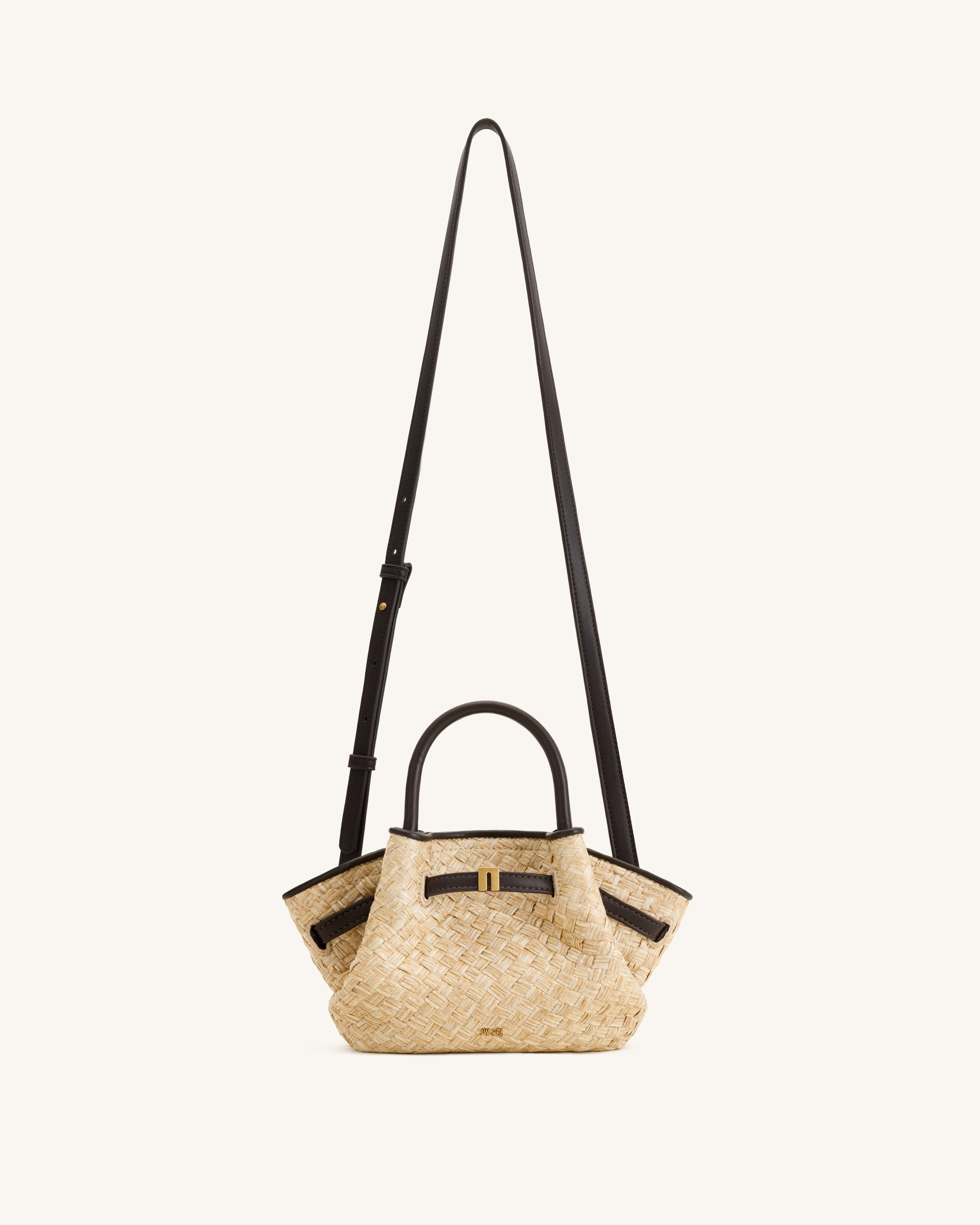 Hana Mini Faux Straw Tote Bag - Brown