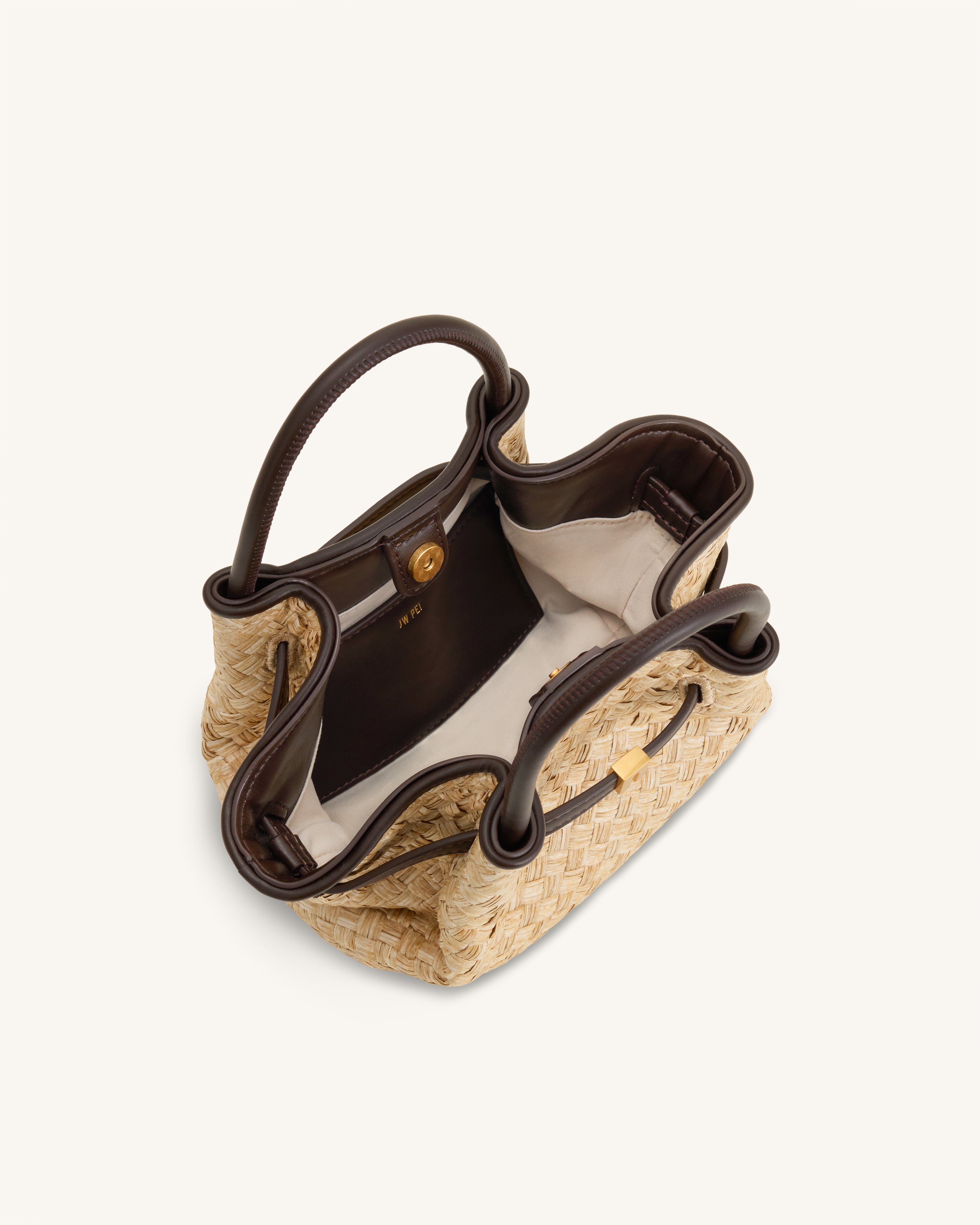 Hana Mini Faux Straw Tote Bag - Brown | JW PEI