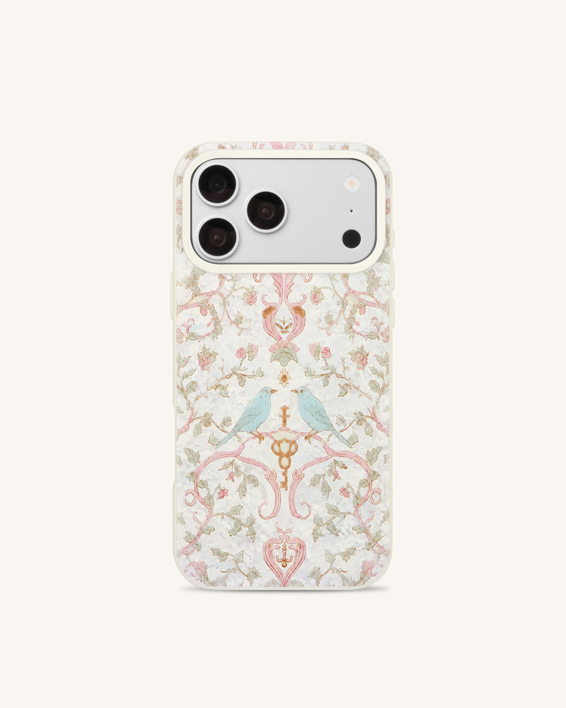 Vintage Romance Bird Pearl Shell Phone Case - White