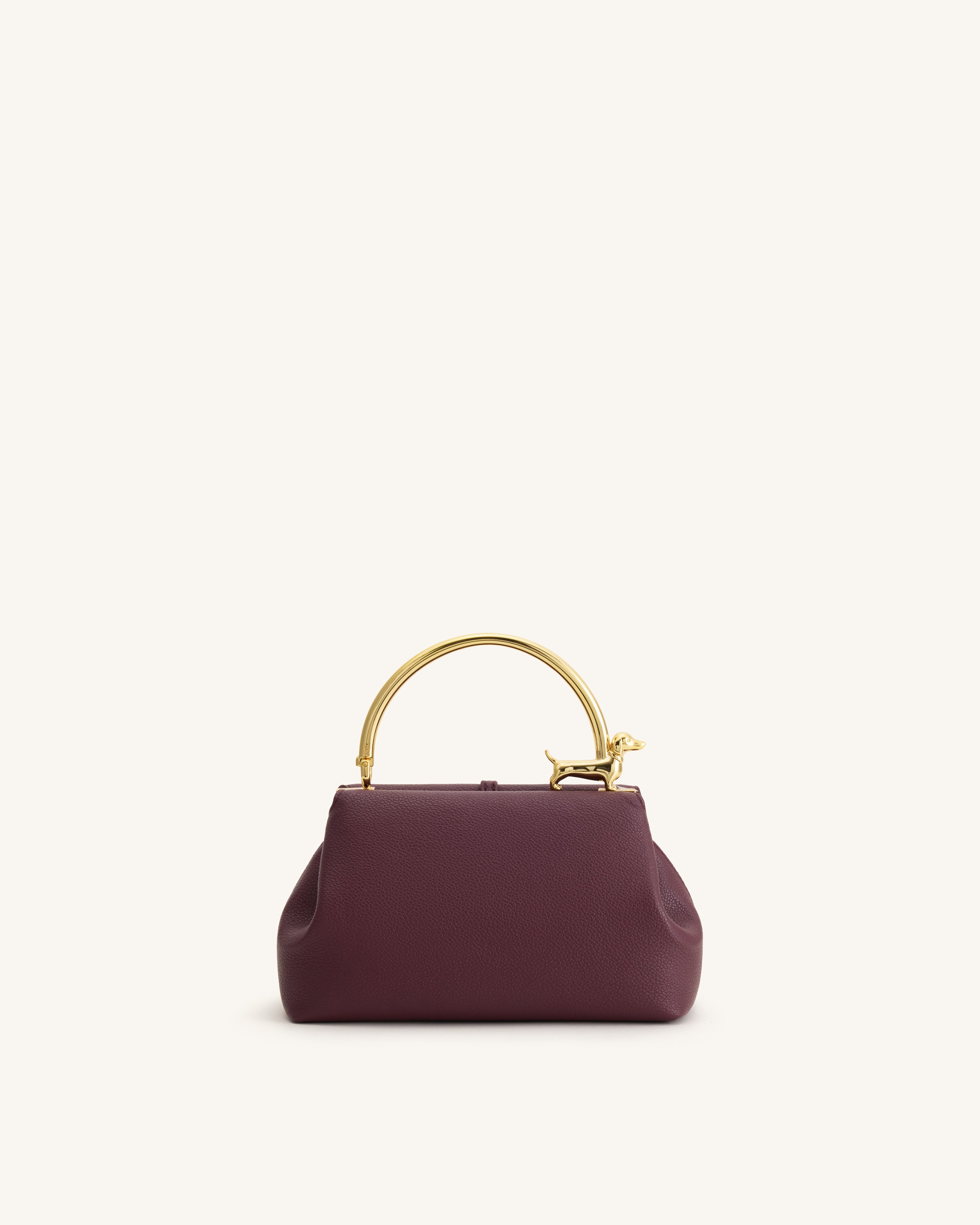 Bruna Dachshund Metal Handle Top Handle Bag - Burgundy | JW PEI