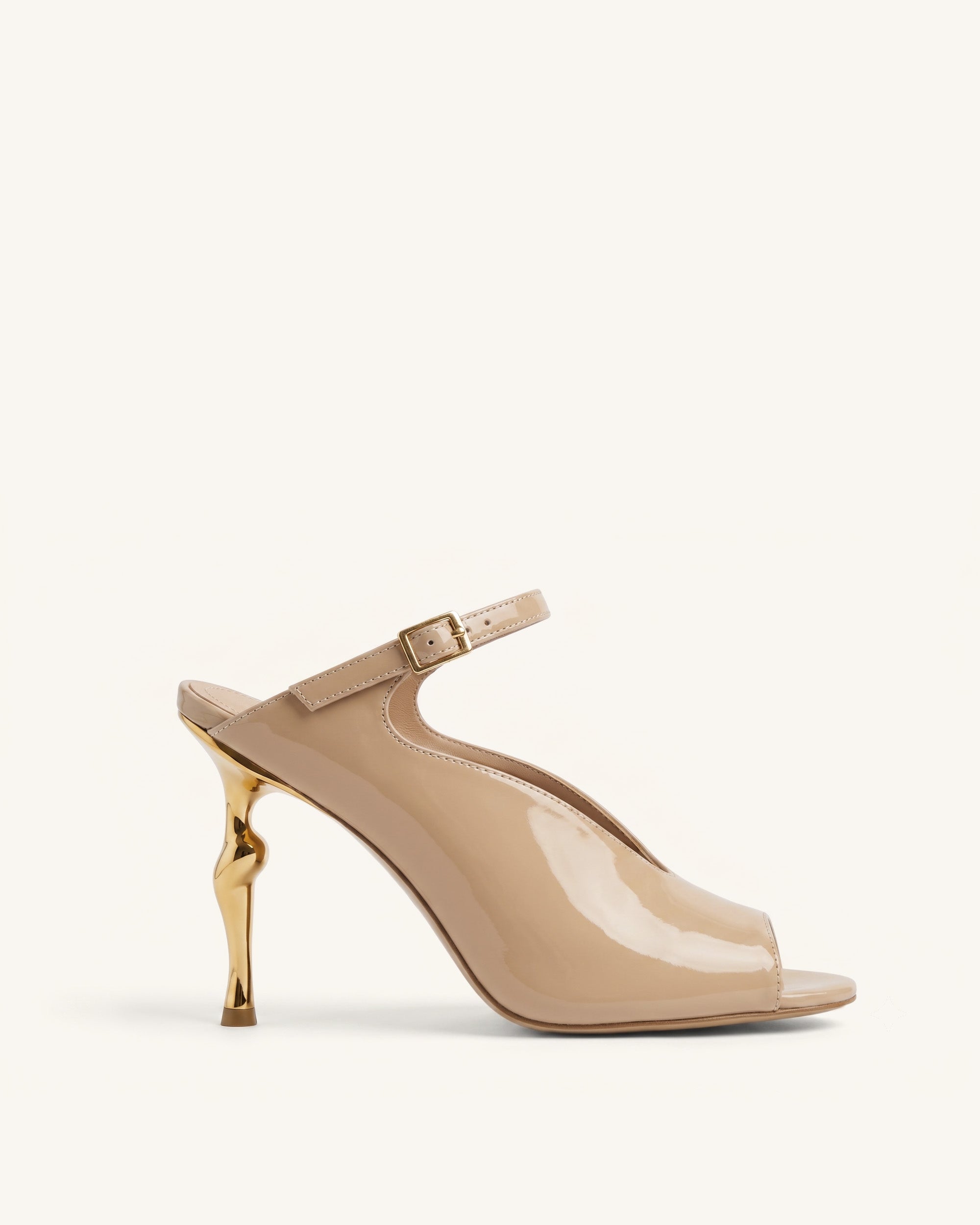 Alivia Gold Metal Peep-Toe Heels - Khaki | JW PEI