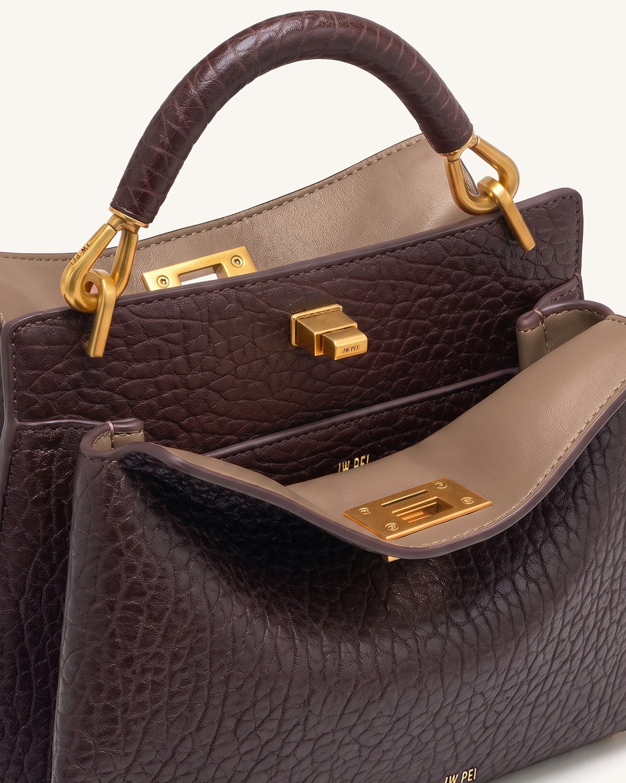 Lucia Elephant-Effect Top Handle Bag - Dark Brown | JW PEI