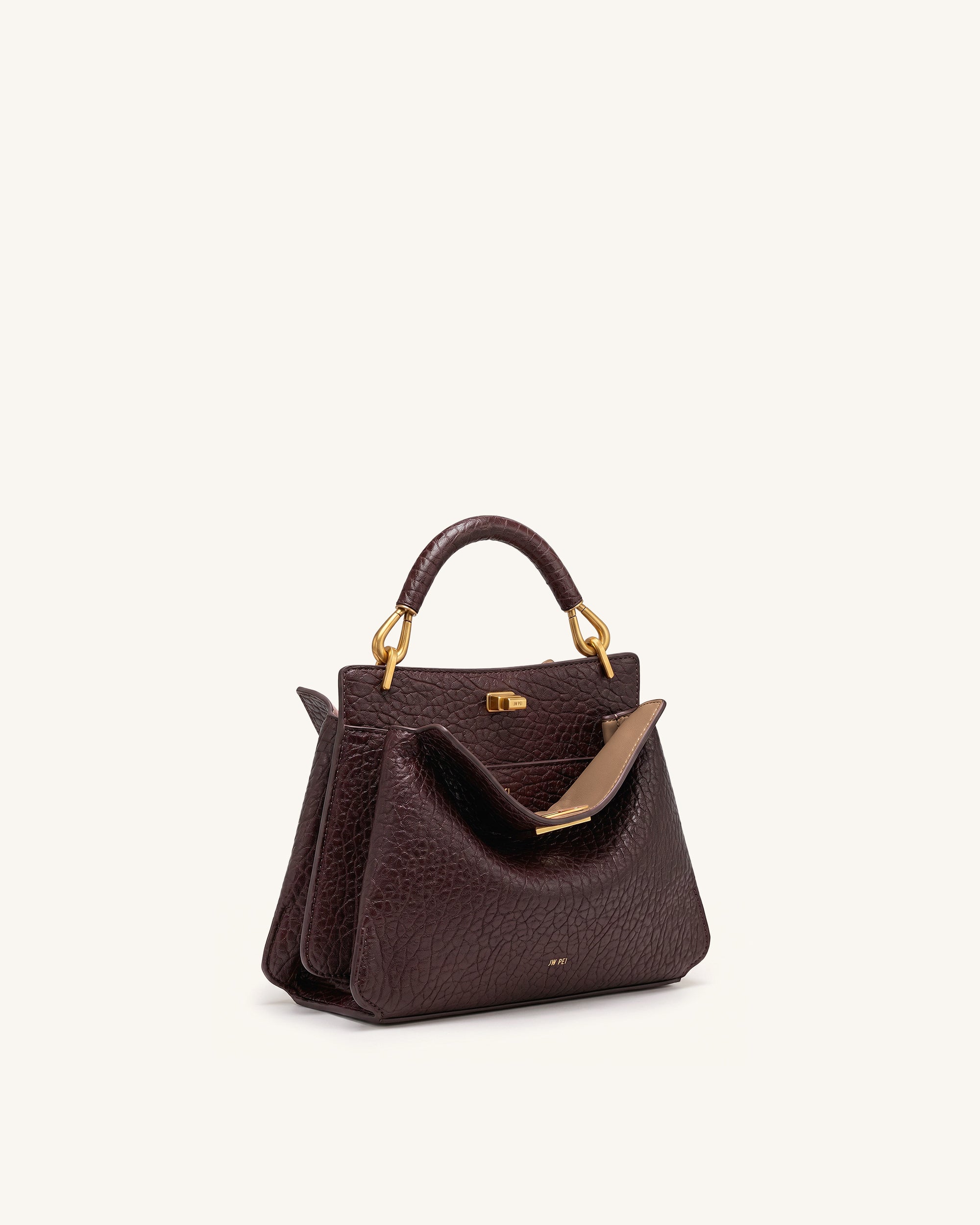 Lucia Elephant-Effect Top Handle Bag - Dark Brown | JW PEI