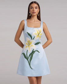 Lily Floral Print Sleeveless A-Line Mini Dress - Light Blue