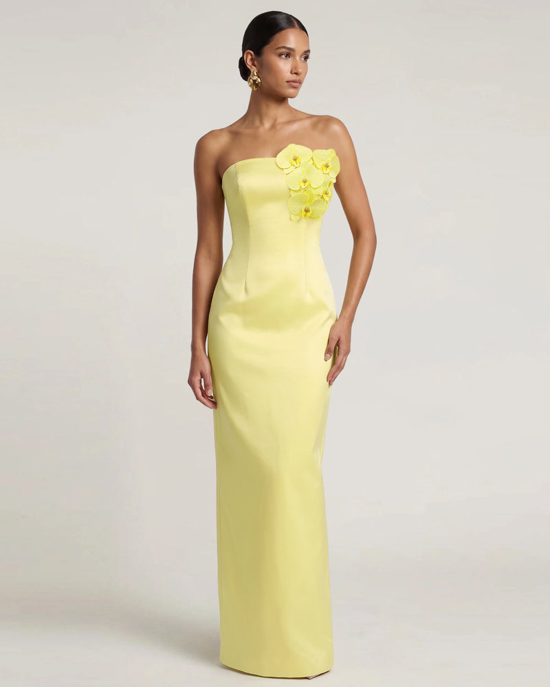 Orchid Embellished Strapless Maxi Dress - Yellow