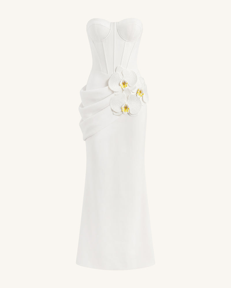 Orchid Embellished Corset Maxi Dress - White