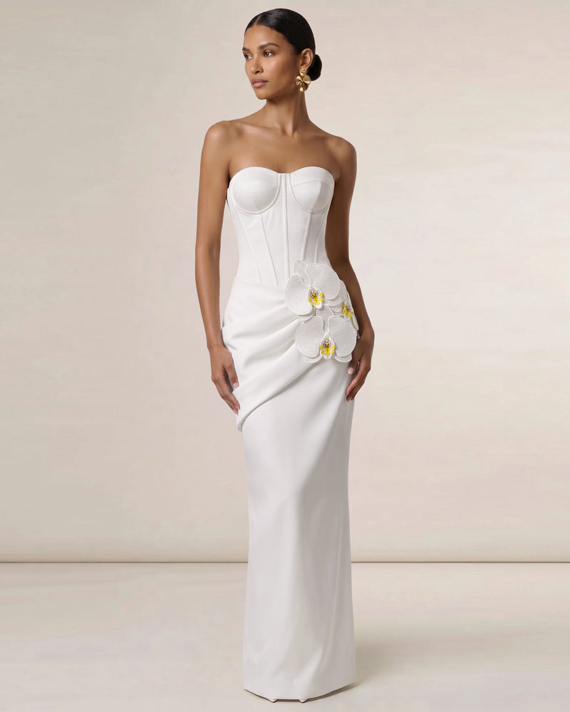 Orchid Embellished Corset Maxi Dress - White