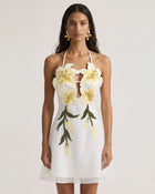 Lily-Embroidered Halter Mini Dress - White
