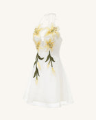 Lily-Embroidered Halter Mini Dress - White
