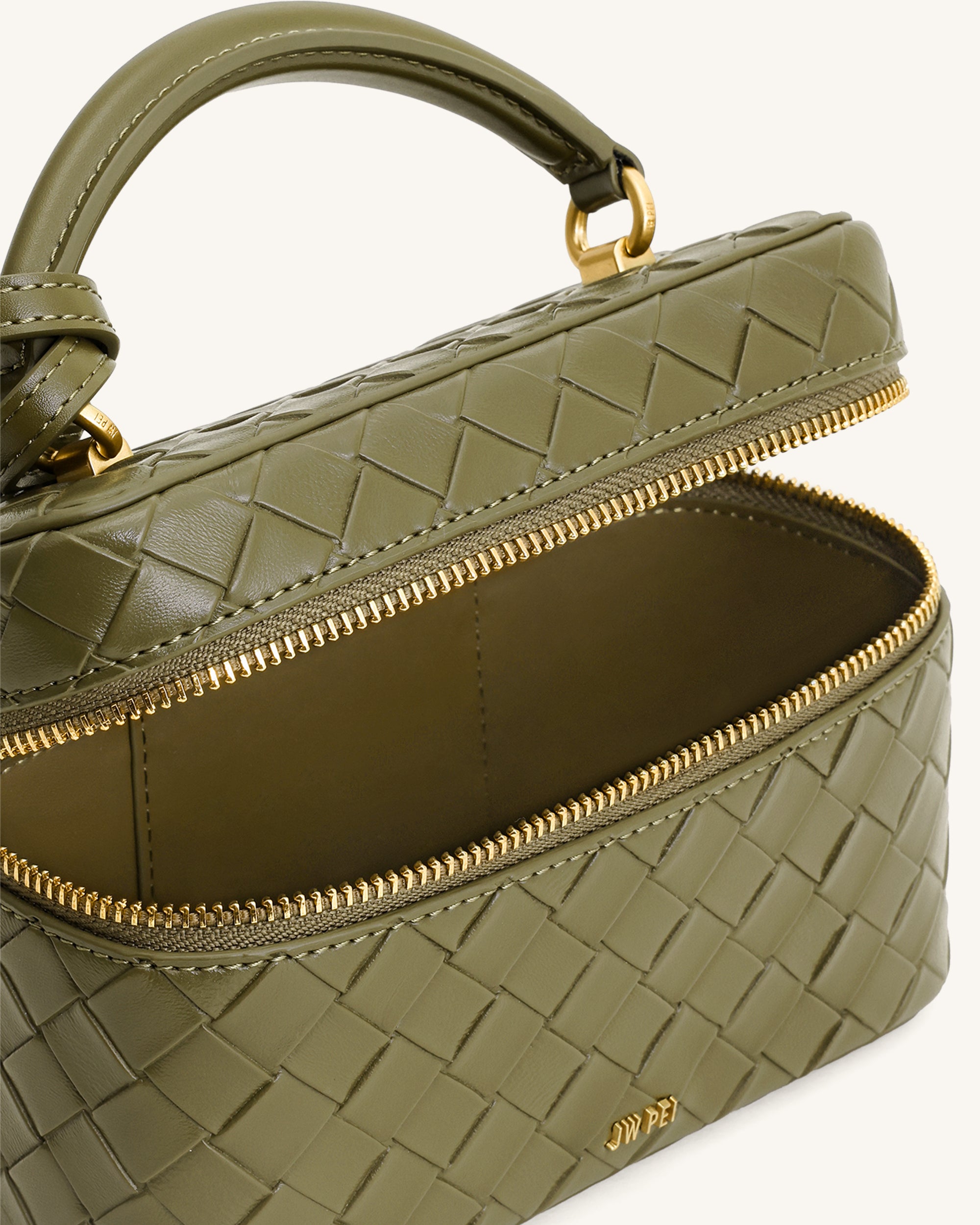 Cleo Woven Texture Box Shape Top Handle Bag - Olive Green | JW PEI