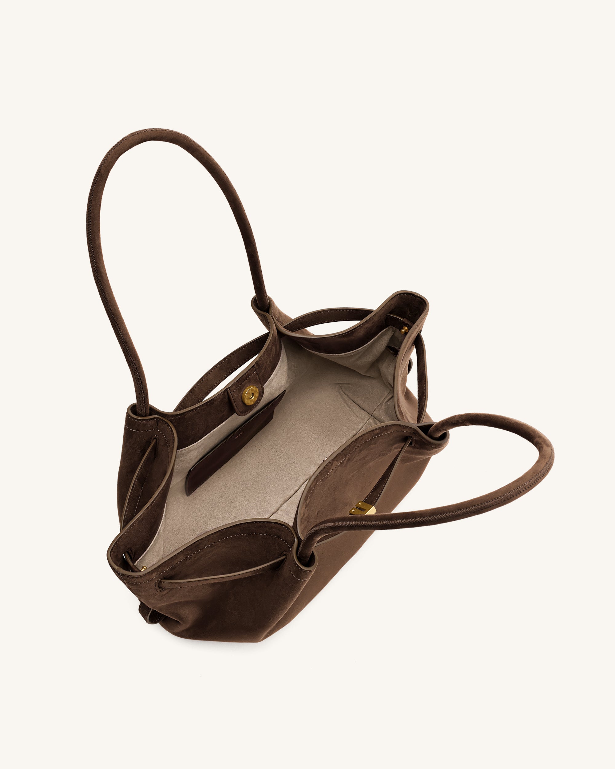 Hana Wide Faux Suede Tote Bag - Dark Brown | JW PEI