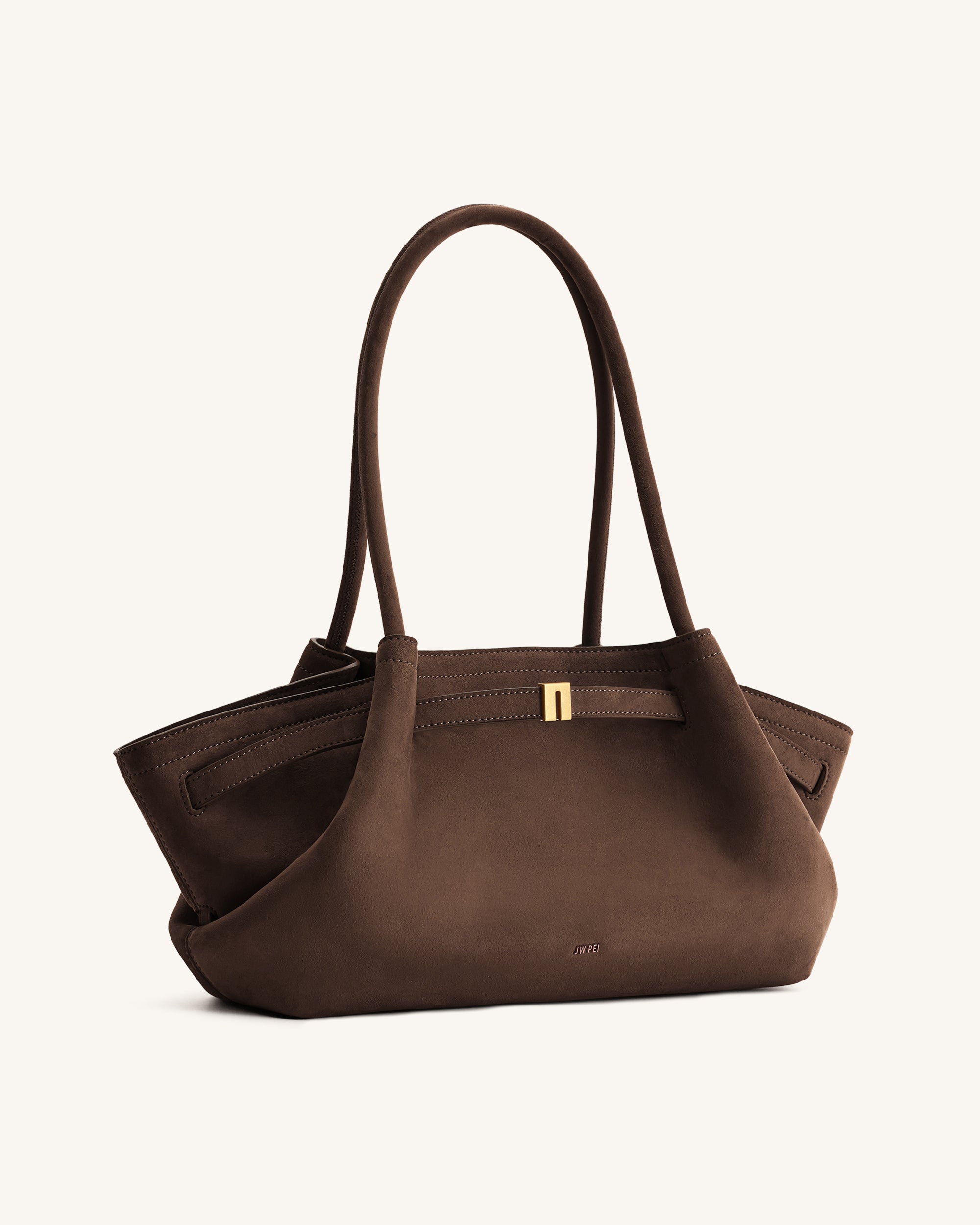 Hana Wide Faux Suede Tote Bag - Dark Brown | JW PEI