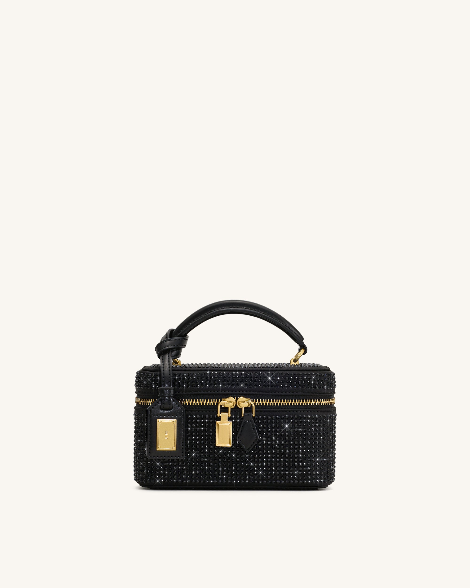 Cleo Artificial Crystal Box Shape Top Handle Bag - Black | JW PEI