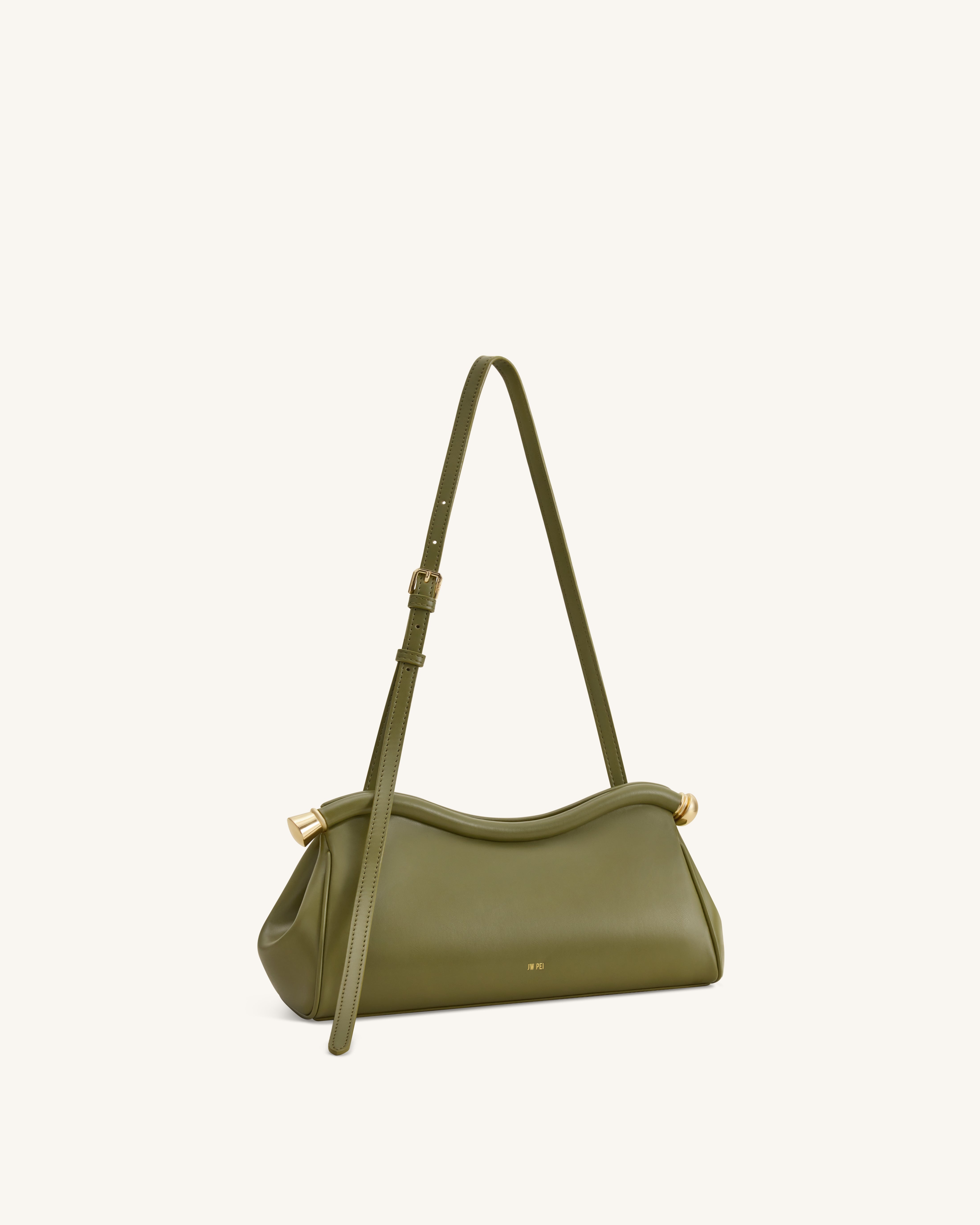 Naomi Curved Shoulder Bag - Olive Green | JW PEI