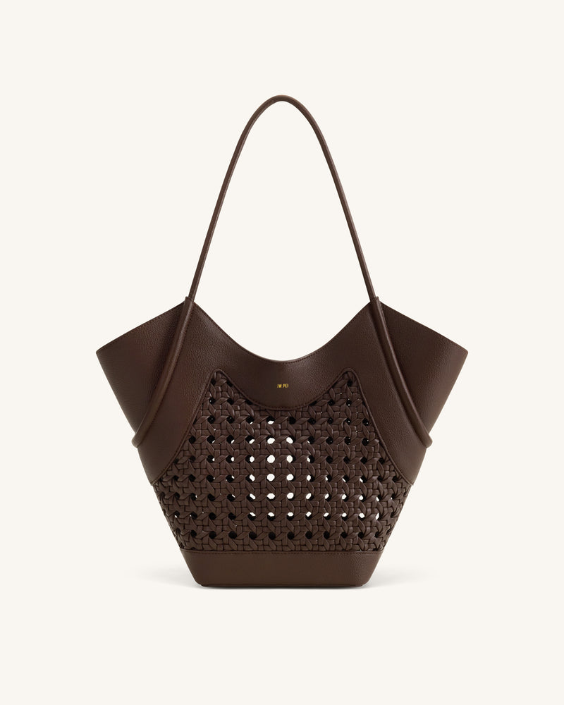 Maribel Woven Panel Tote Bag - Dark Brown
