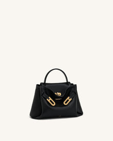 Rhea Small Pebbled Double Buckle Shoulder Bag - Black