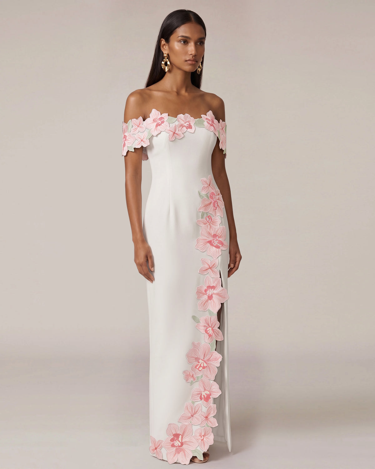 daisy petal pickin' ivory embroidered dress Flower Off-Shoulder Maxi - Mini dress