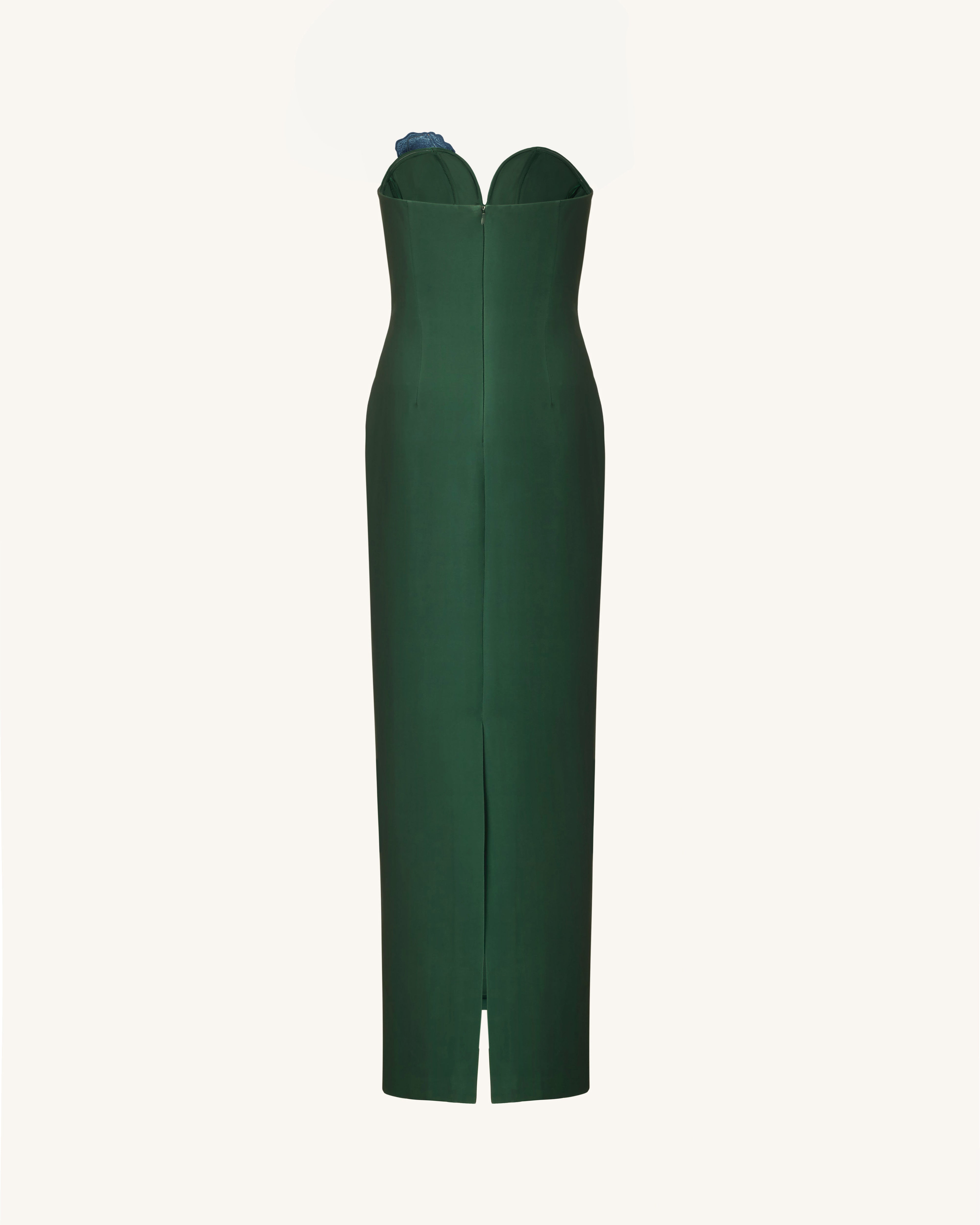 Iris Embroidered Notch Neck Strapless Maxi Dress - Emerald Green
