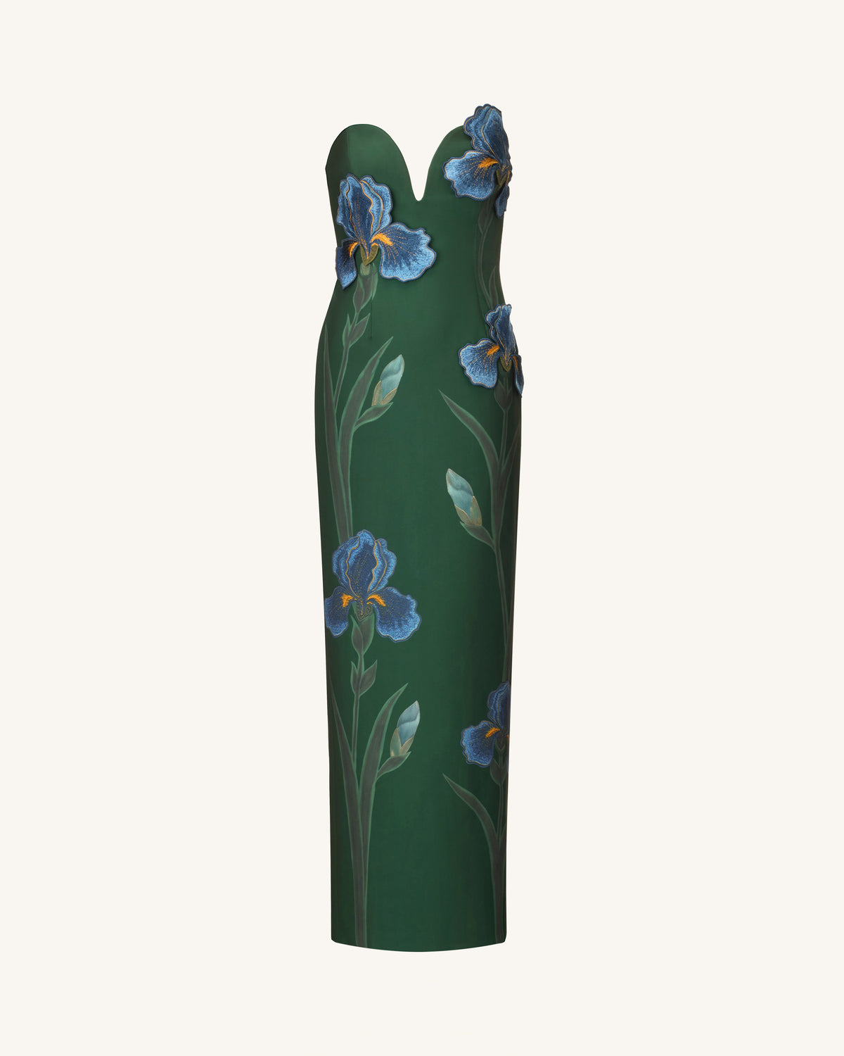emerald green embroidered dress Iris Notch Neck Strapless Maxi - Bridal Anarkali