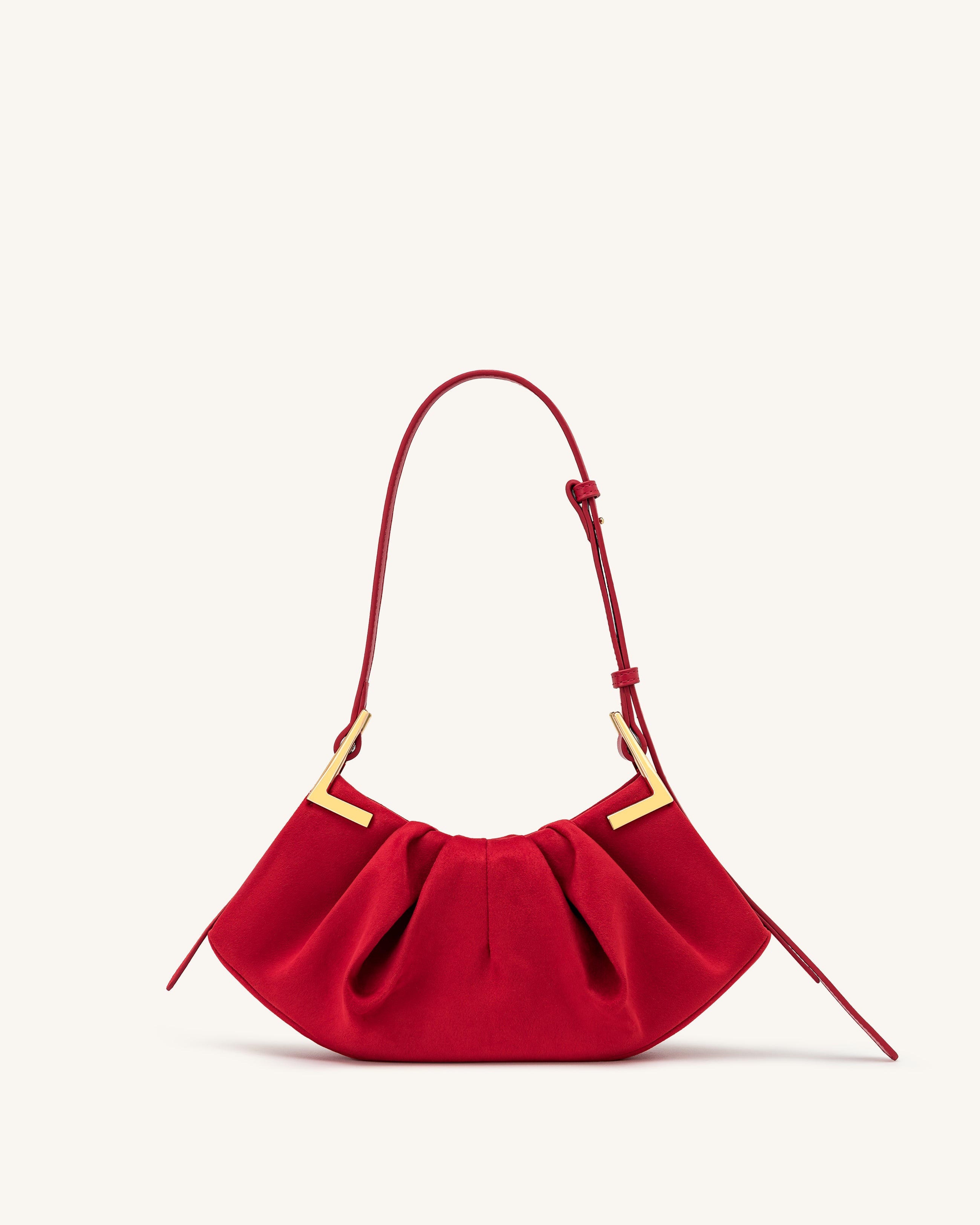 Amelia Faux Suede Pleated Shoulder Bag - Red