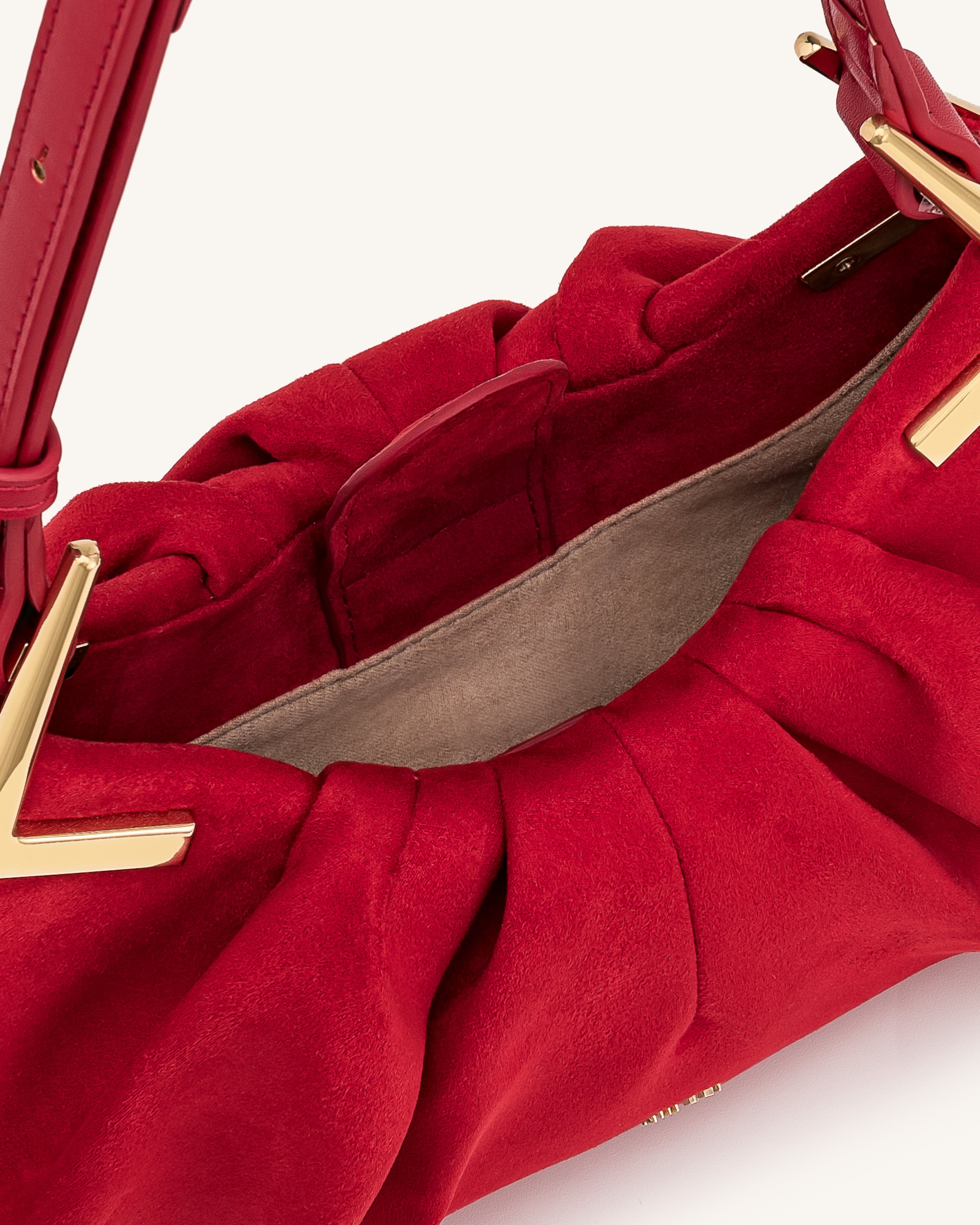 Amelia Faux Suede Pleated Shoulder Bag - Red | JW PEI