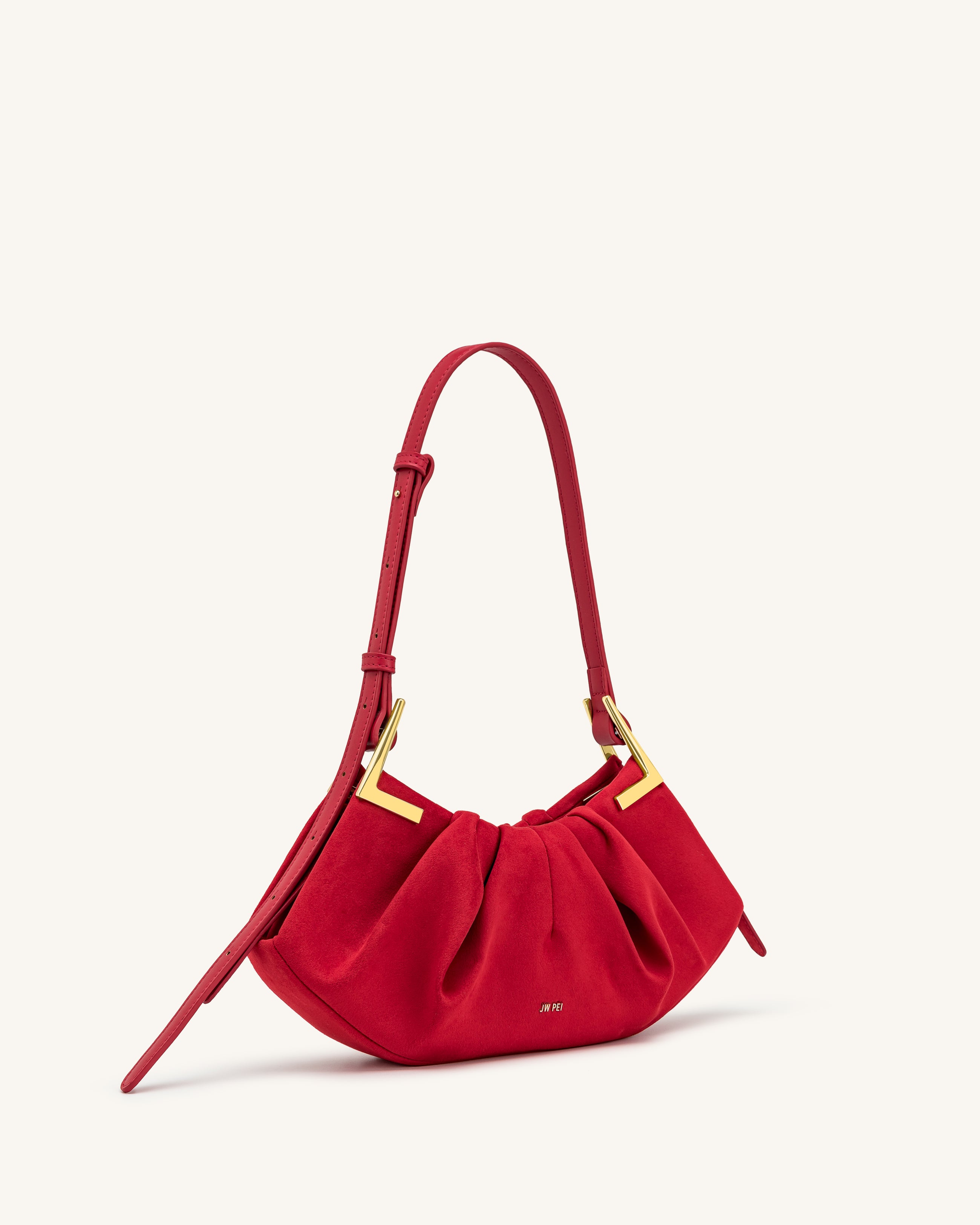 Amelia Faux Suede Pleated Shoulder Bag - Red