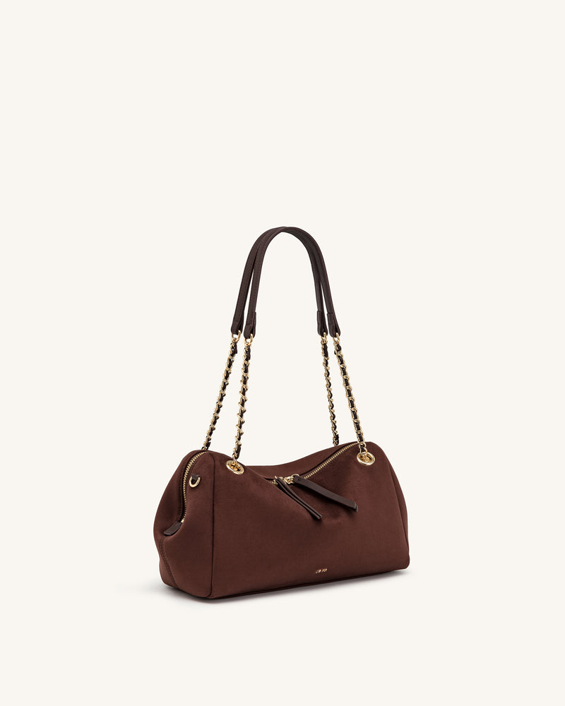Mireya Faux Suede Chain Shoulder Bag - Dark Brown