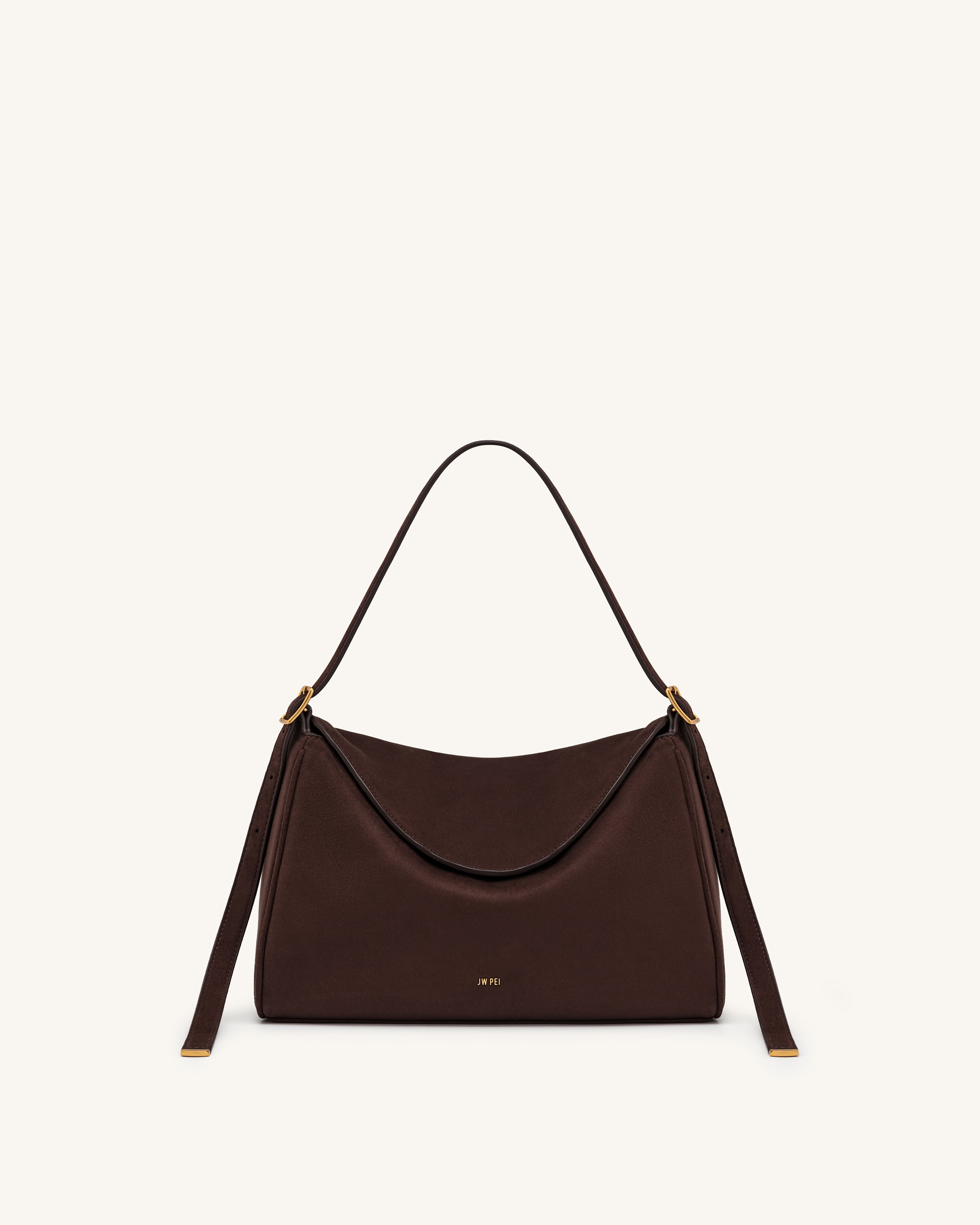 Elowen Faux Suede Flap Shoulder Bag - Dark Brown | JW PEI