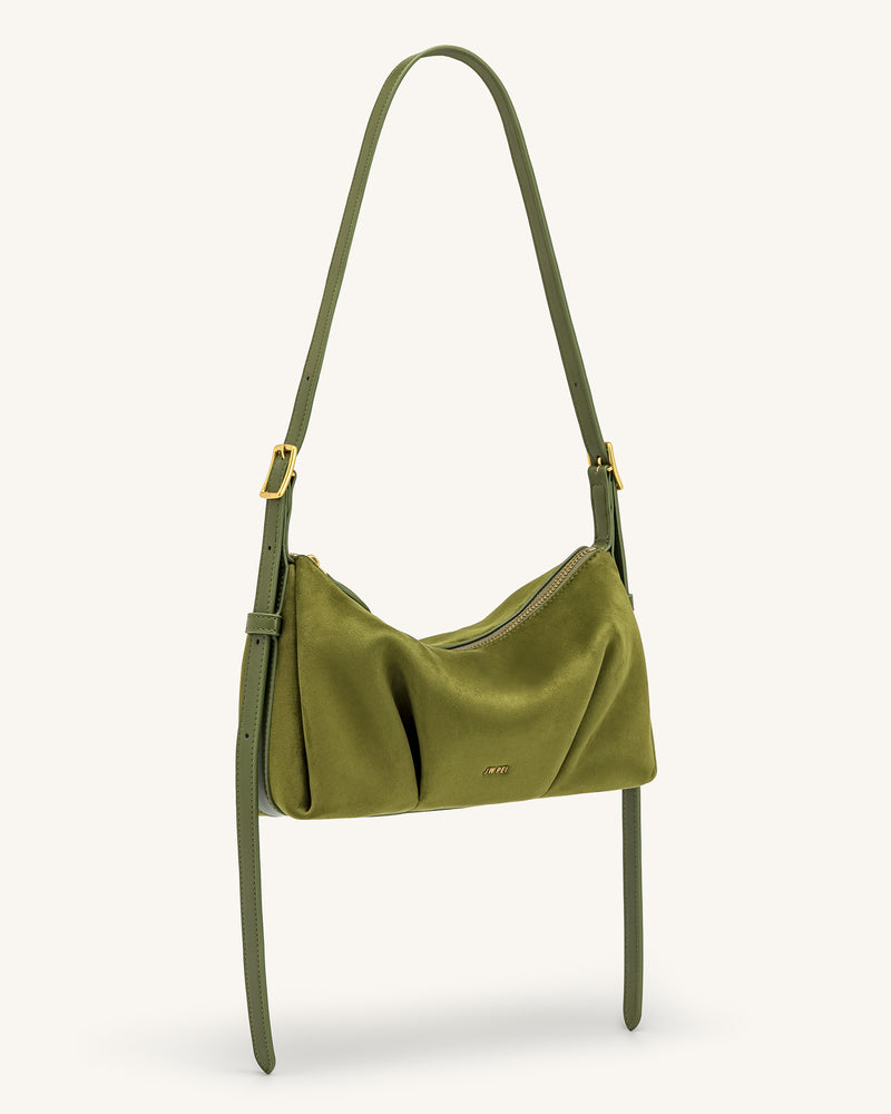 Loriette Faux Suede Crossbody Bag - Olive Green