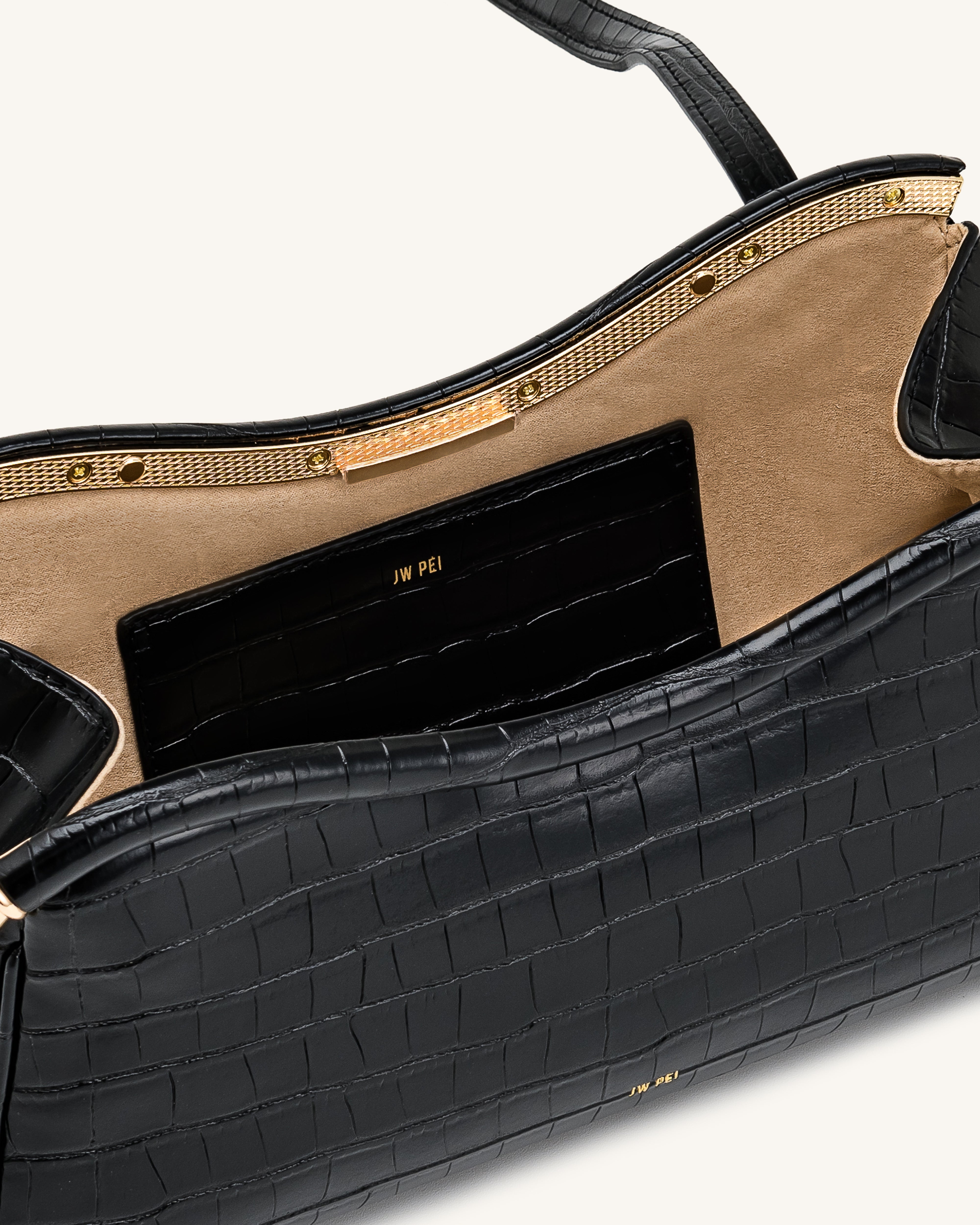 Naomi Curved Shoulder Bag - Black Croc | JW PEI