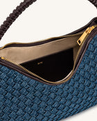 Lorena Woven Denim Shoulder Bag - Dark Blue