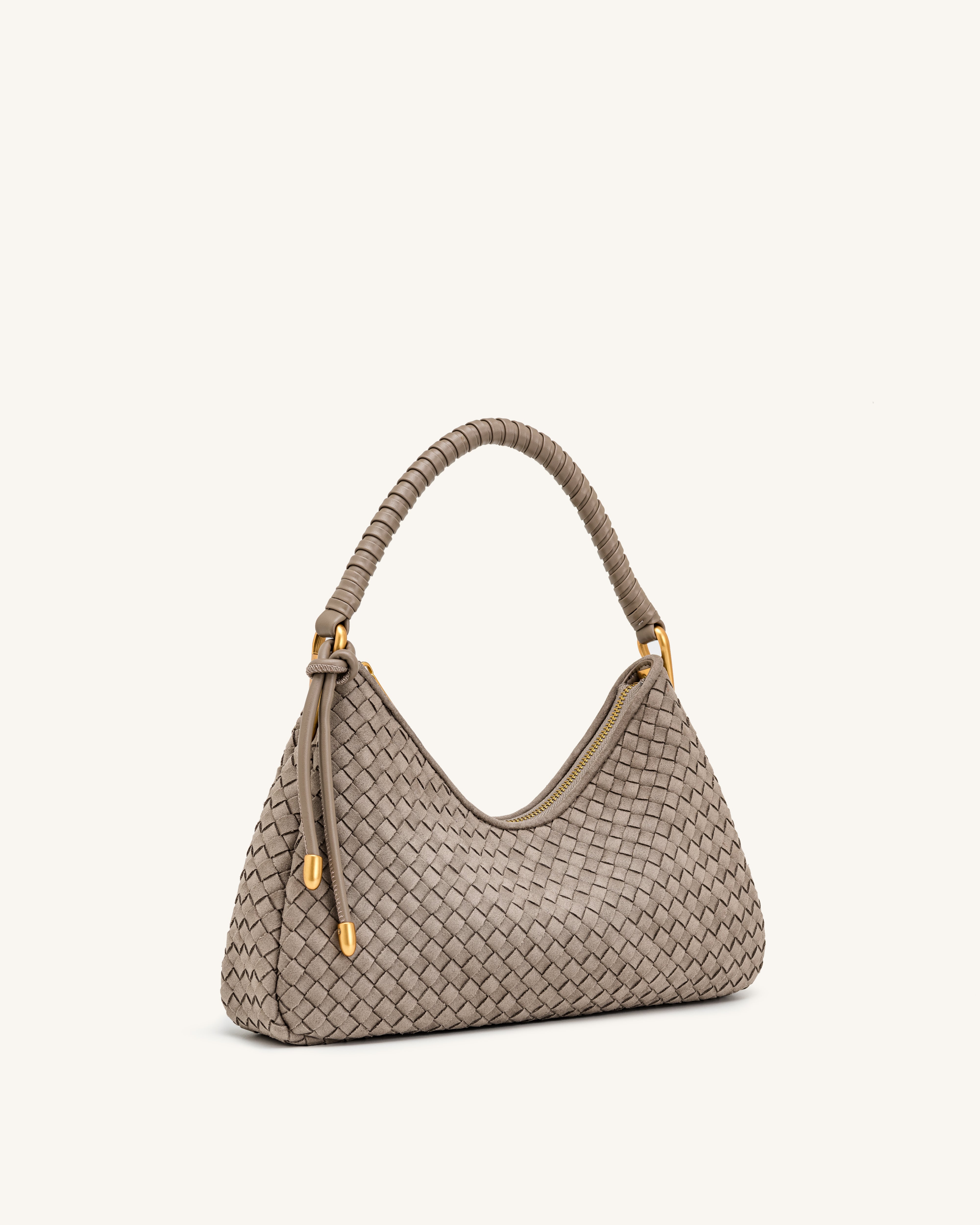 Lorena Woven Faux Suede Shoulder Bag - Stone Taupe | JW PEI