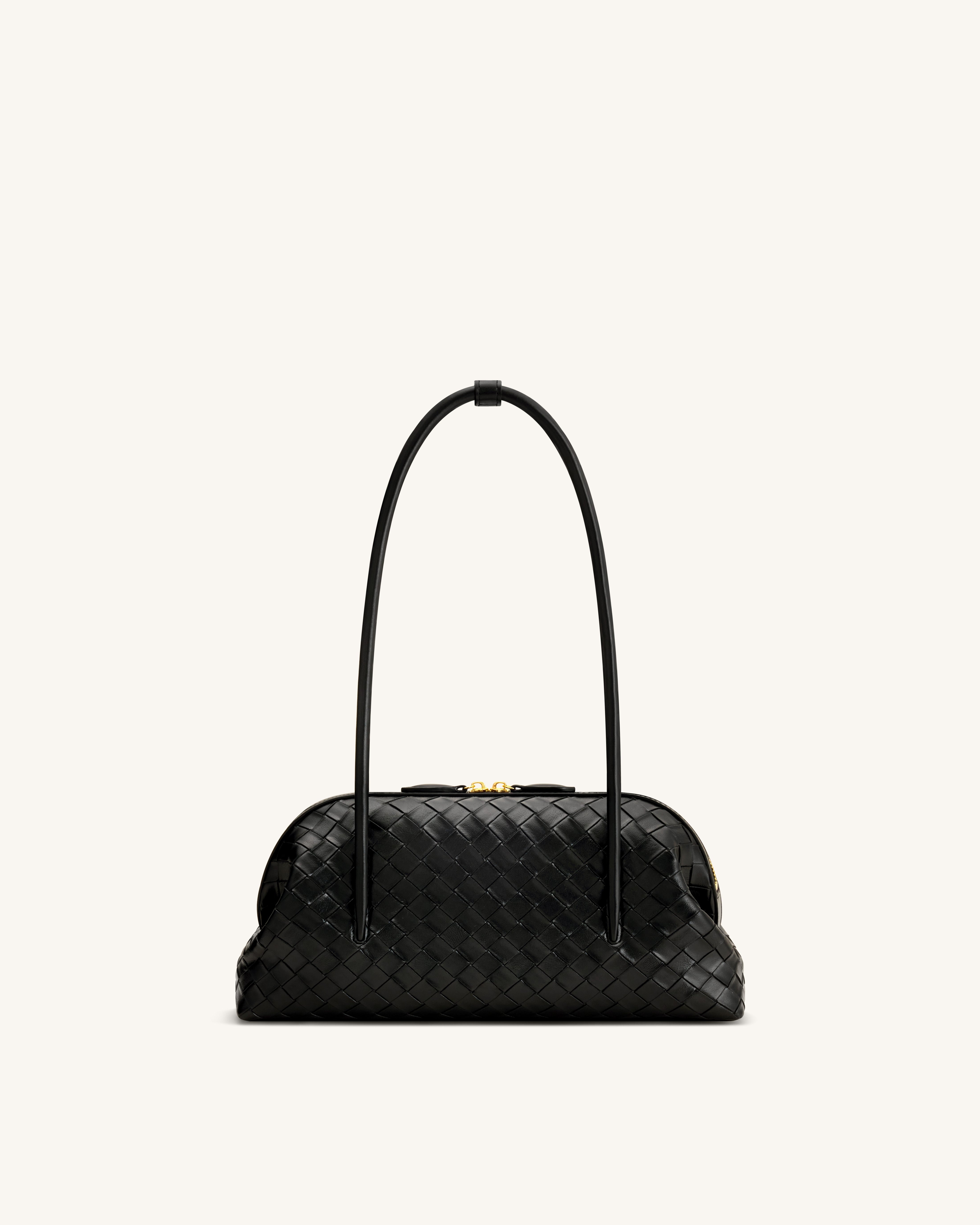 Aveline Woven Textured Shoulder Bag - Black | JW PEI