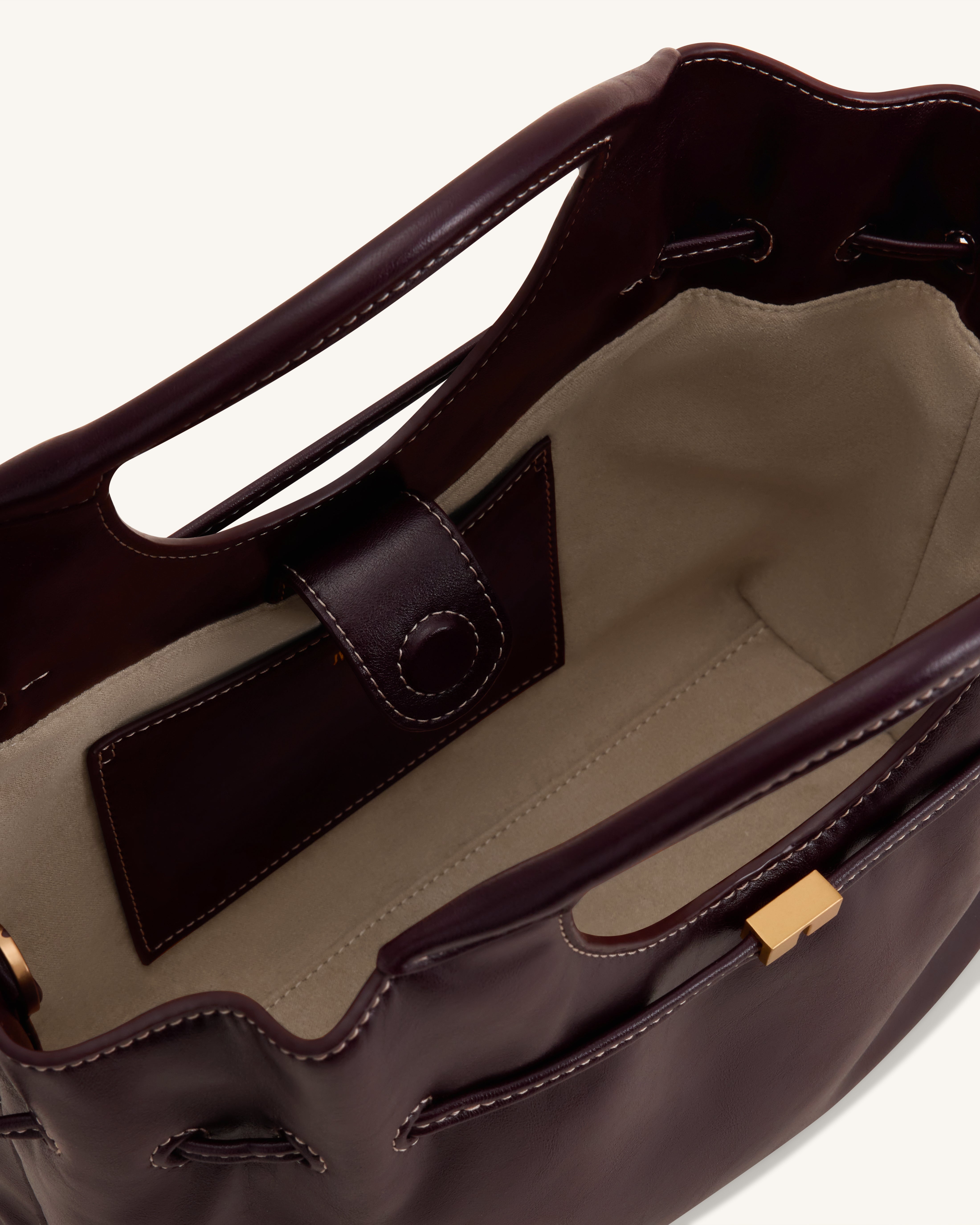 Virelle Waxed Vegan Leather Drawstring Tote Bag - Burgundy | JW PEI