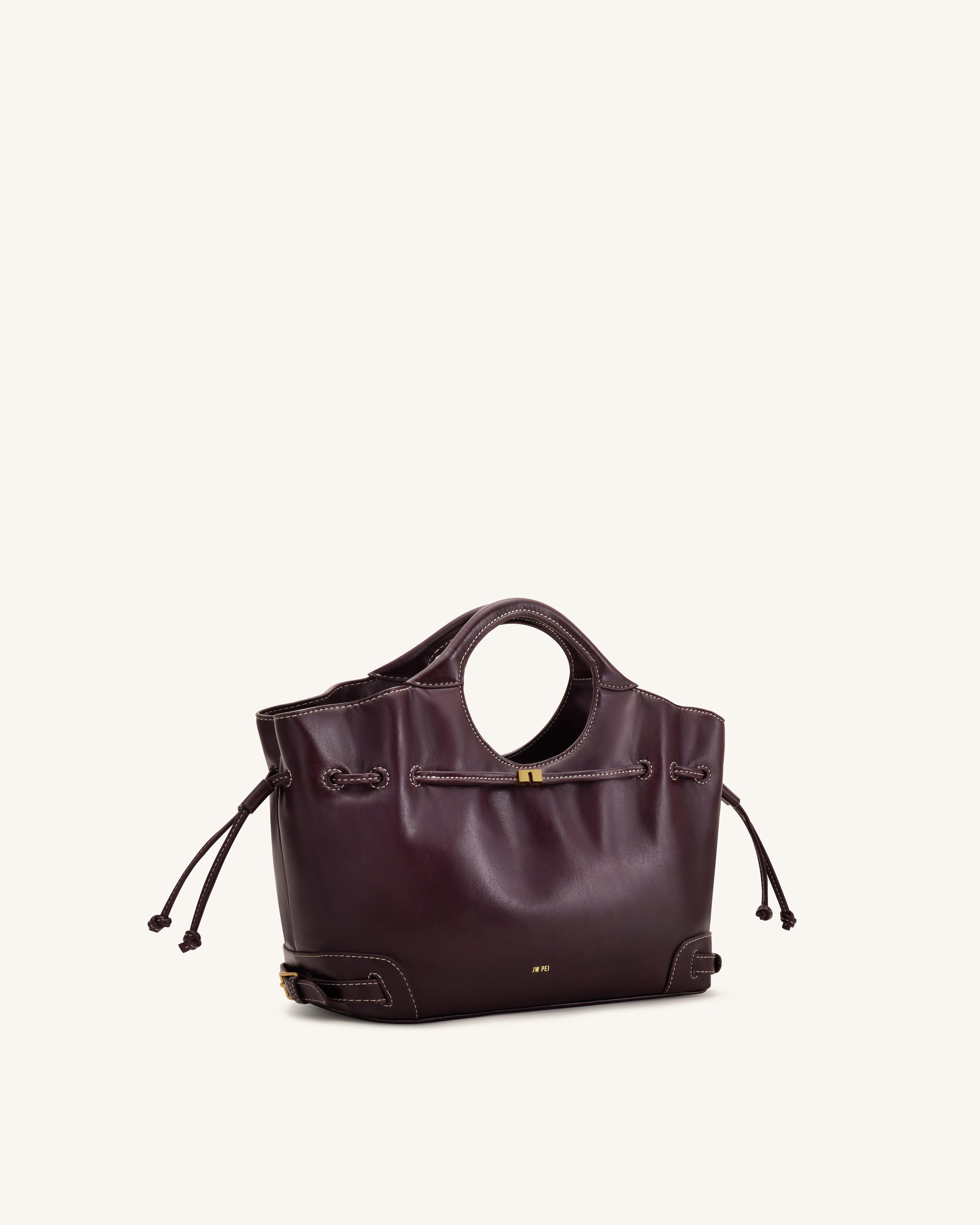 ゆ MINIMAL PU LEATHER BAG (WINE) 3260B Virelle Waxed Vegan Leather Drawstring Tote Bag - Burgundy | JW PEI