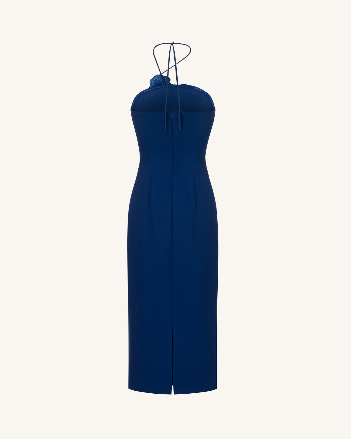 blue twist front halter midi dress Iris Embroidered - Navy navy blue halter neck dress