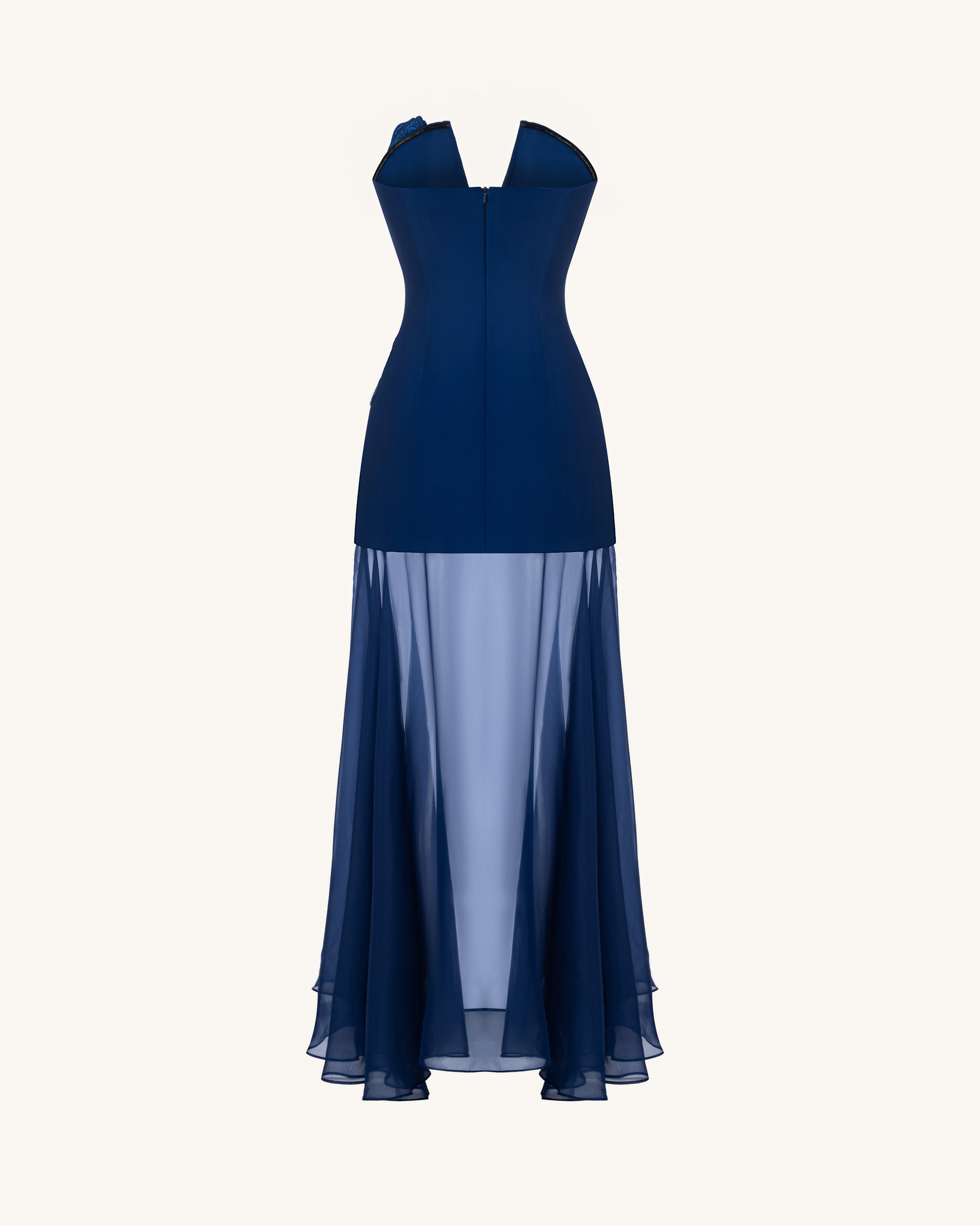 Iris Embroidered Plunge Sheer Overlay Maxi Dress - Navy Blue | JW PEI