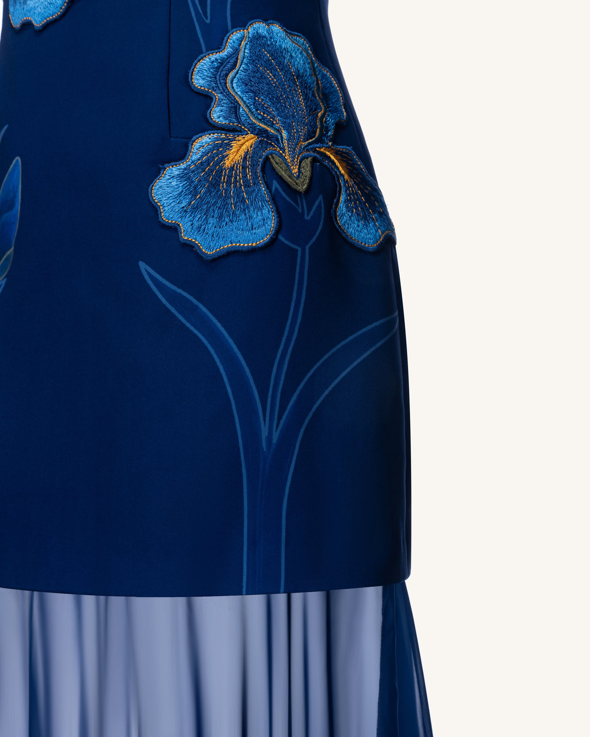 sheer overlay maxi dress Iris Embroidered Plunge - Navy Blue length skirt extending continuously Addprice30 Size Guide for Kids:8y Self-Portrait Black Square Rhinestone