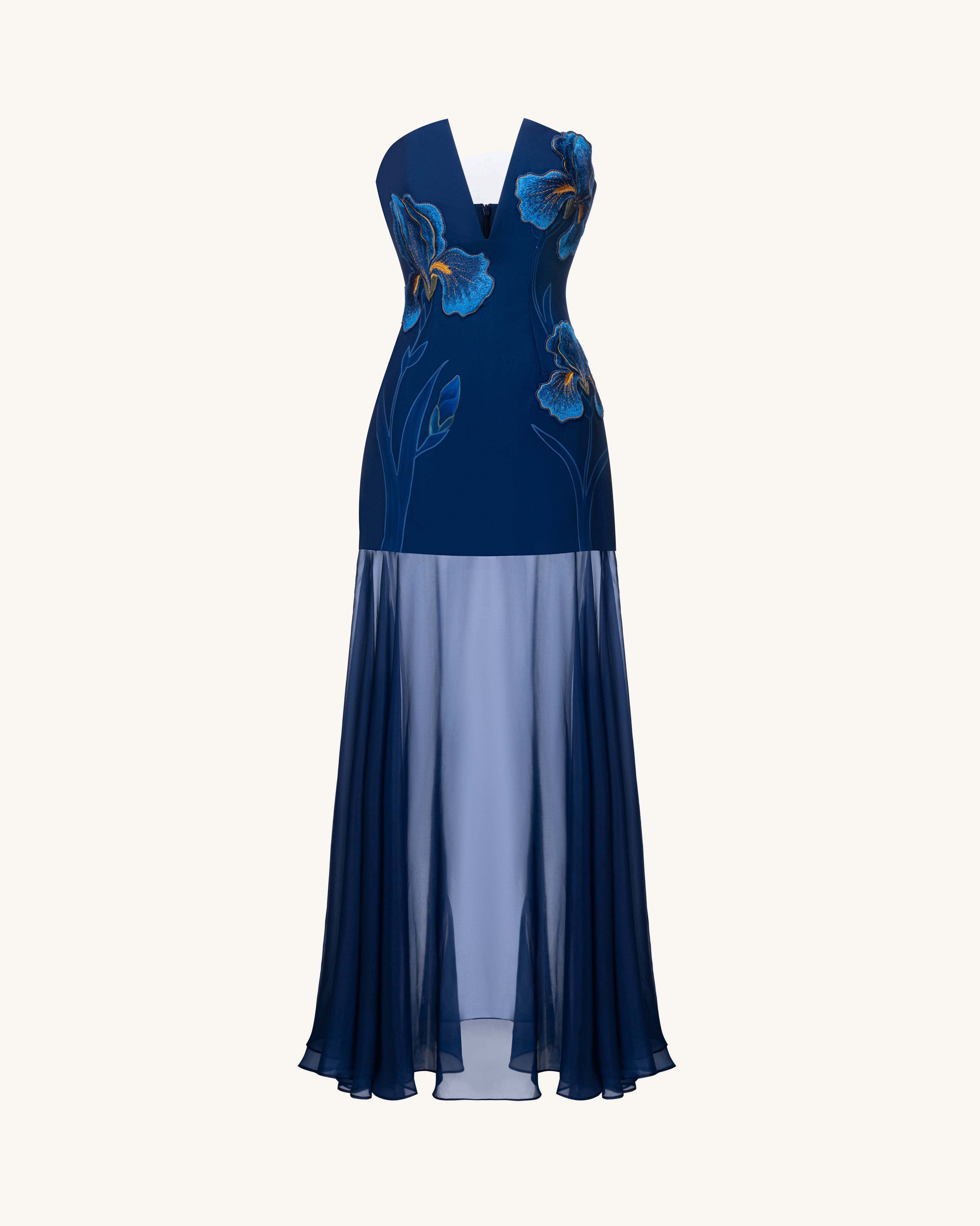 Iris Embroidered Plunge Sheer Overlay Maxi Dress - Navy Blue | JW PEI Iris Embroidered Plunge Sheer Overlay Maxi Dress - Navy Blue | JW PEI