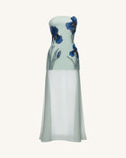 Iris Embroidered Strapless Sheer Overlay Maxi Dress - Sage Green