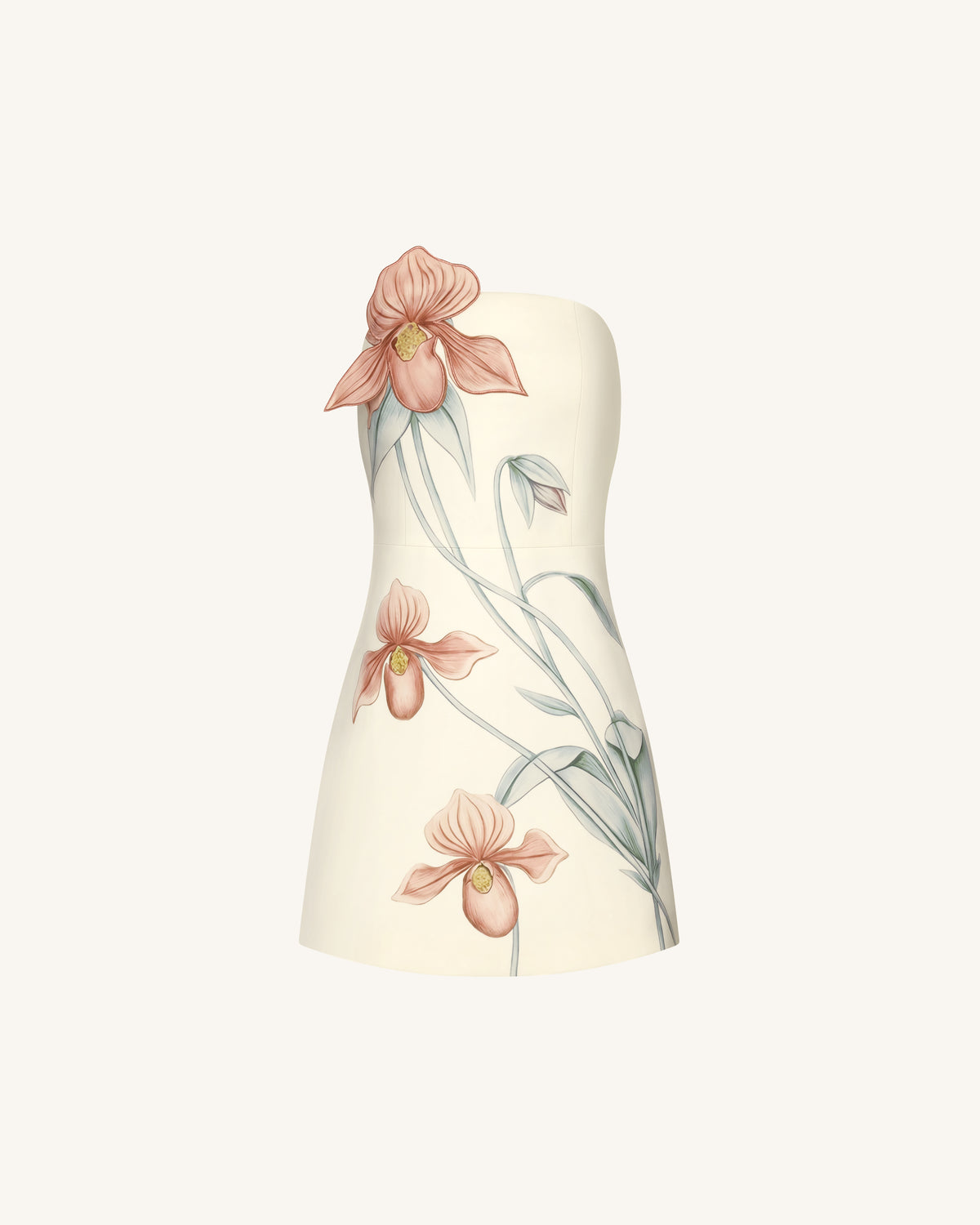 Slipper Orchid Appliqué Mini Dress - Ivory/Peach Pink