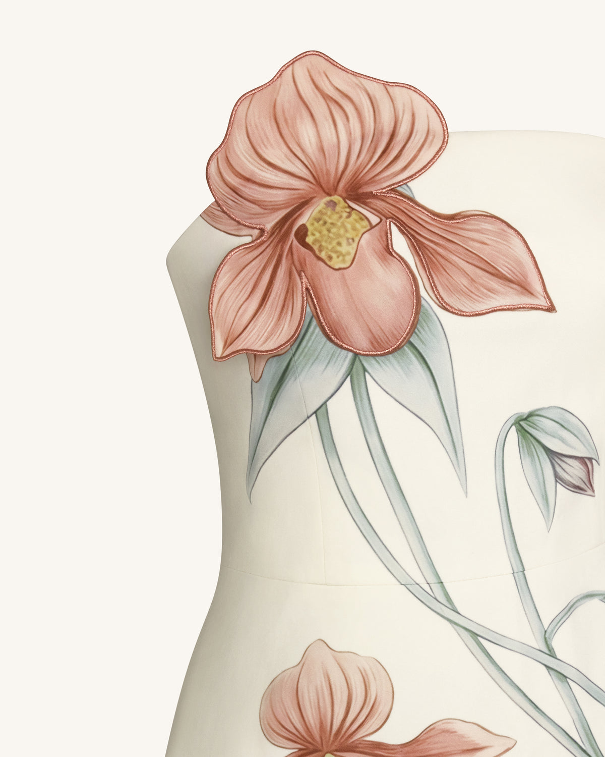 Slipper Orchid Appliqué Mini Dress - Ivory/Peach Pink