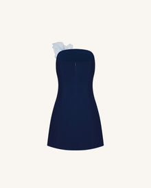 Floral Printed Mini Dress - Navy blue