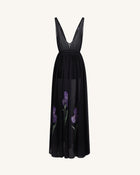 Sheer Floral Print Maxi Dress - Black